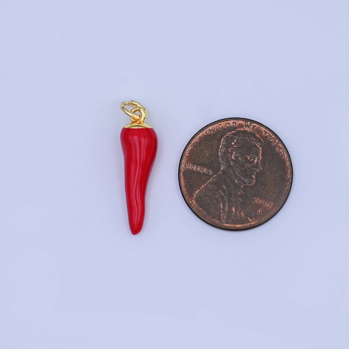 24K Gold Filled 21mm Red Enamel Chili Mini Charm | W627 - DLUXCA