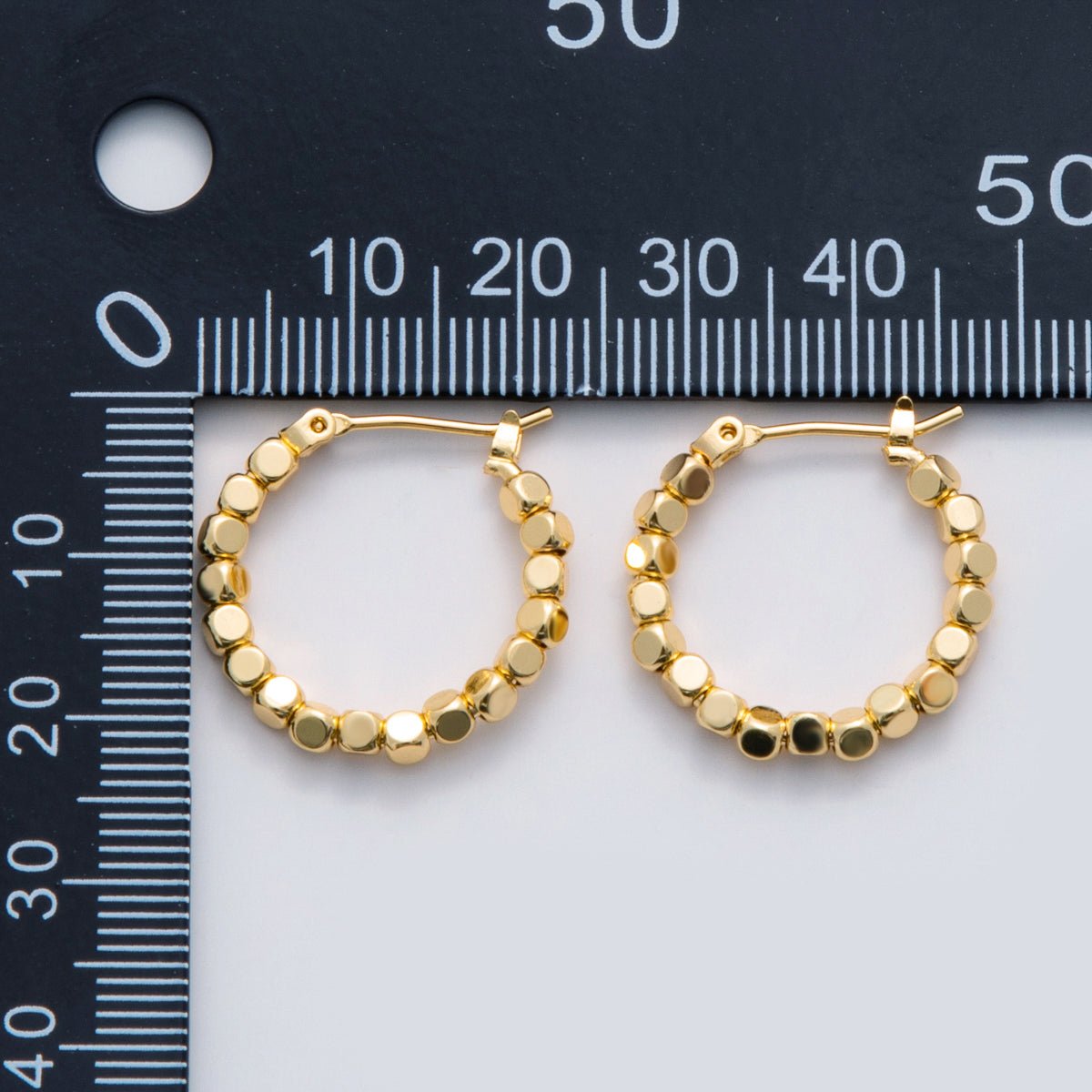 24K Gold Filled 22.5mm Cube Bead Latch Hoop Earrings | Q011 - DLUXCA