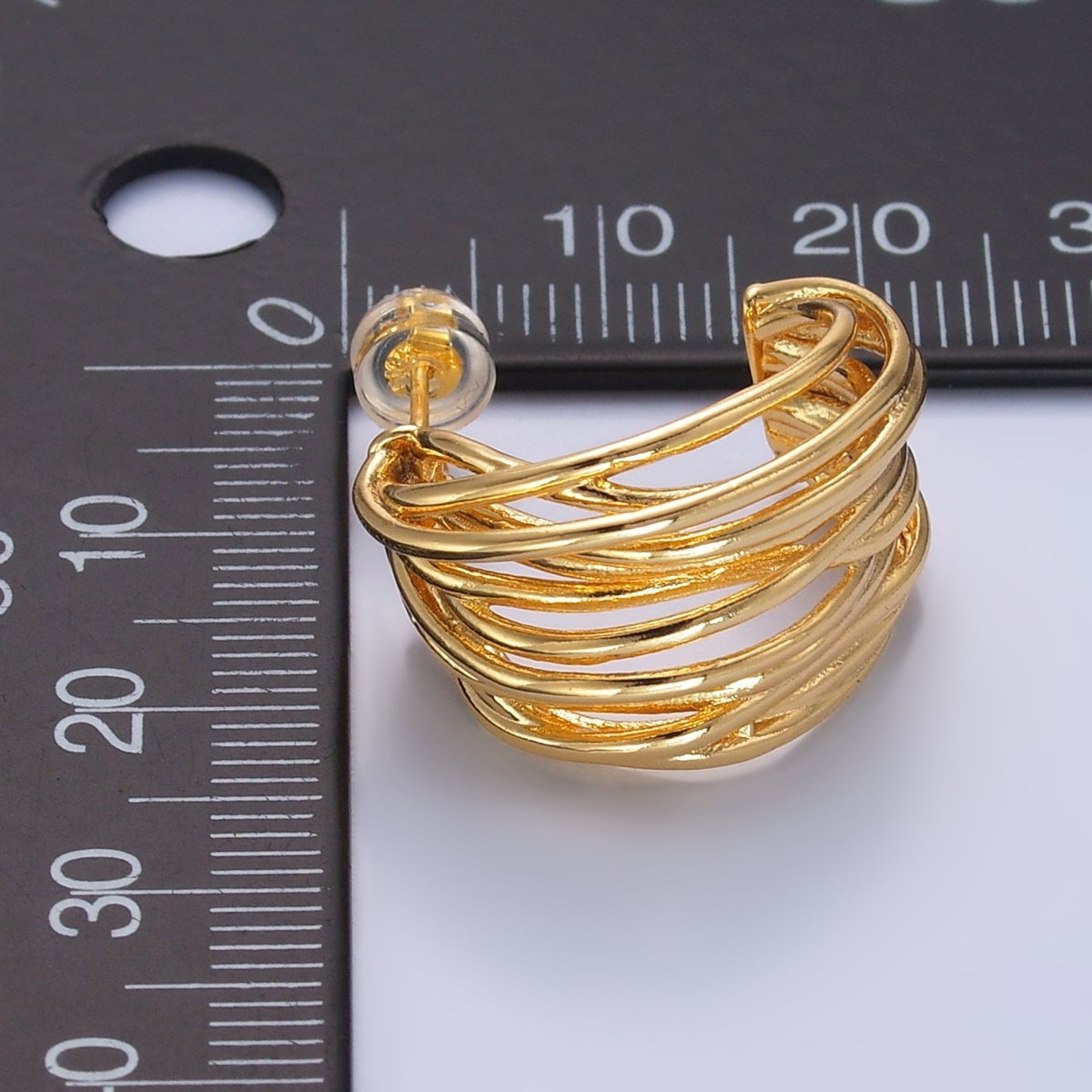 24K Gold Filled 22mm Multiple Linear Lined C - Shaped Hoop Earrings | AB1107 - DLUXCA