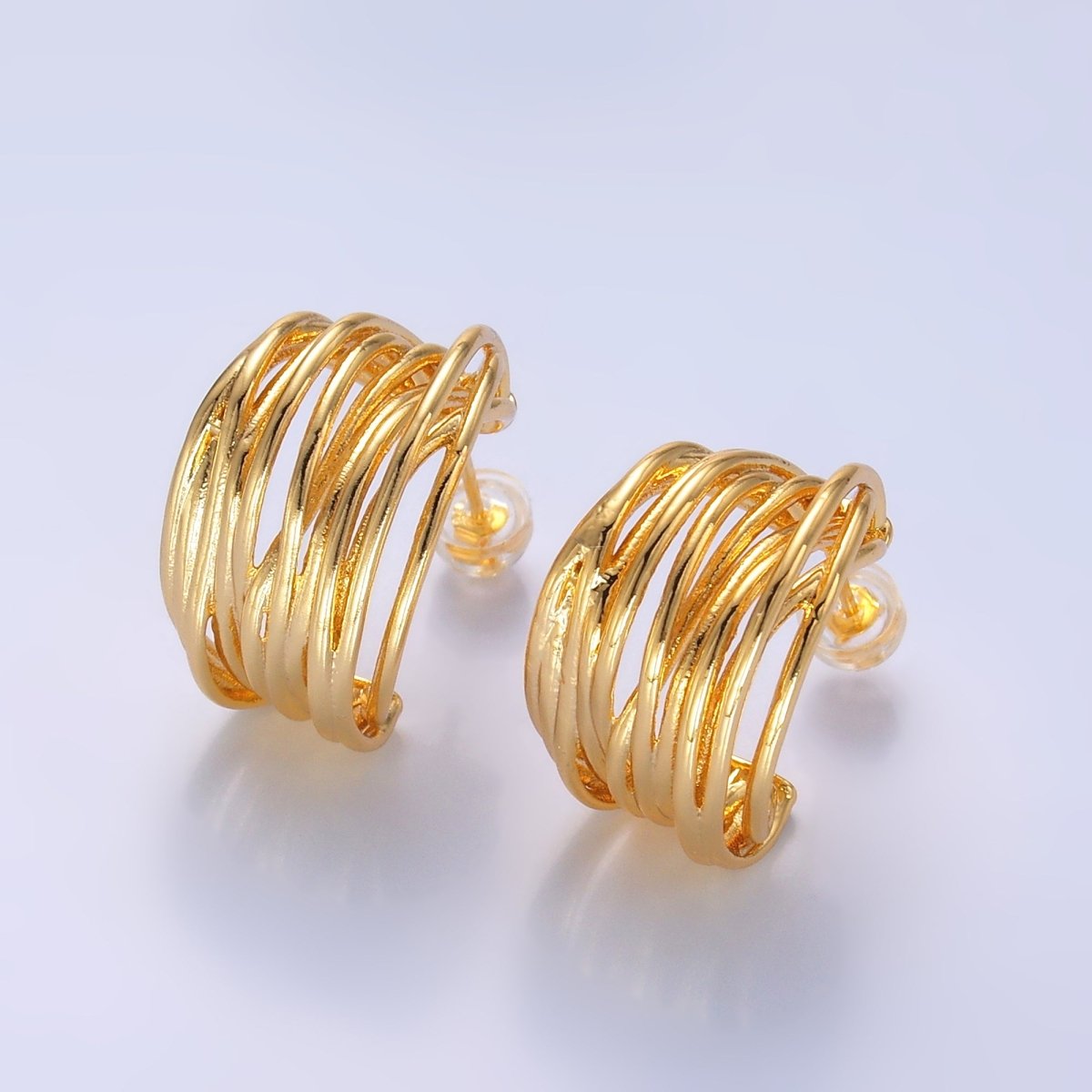24K Gold Filled 22mm Multiple Linear Lined C - Shaped Hoop Earrings | AB1107 - DLUXCA