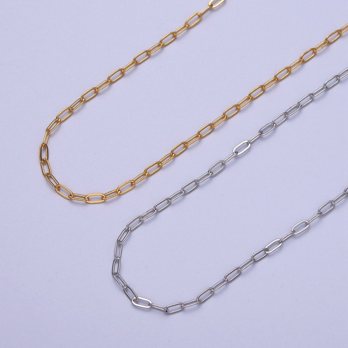 24K Gold Filled 2.2mm Paperclip Cable Gold, Silver Unfinished Chain | ROLL-968, ROLL-969