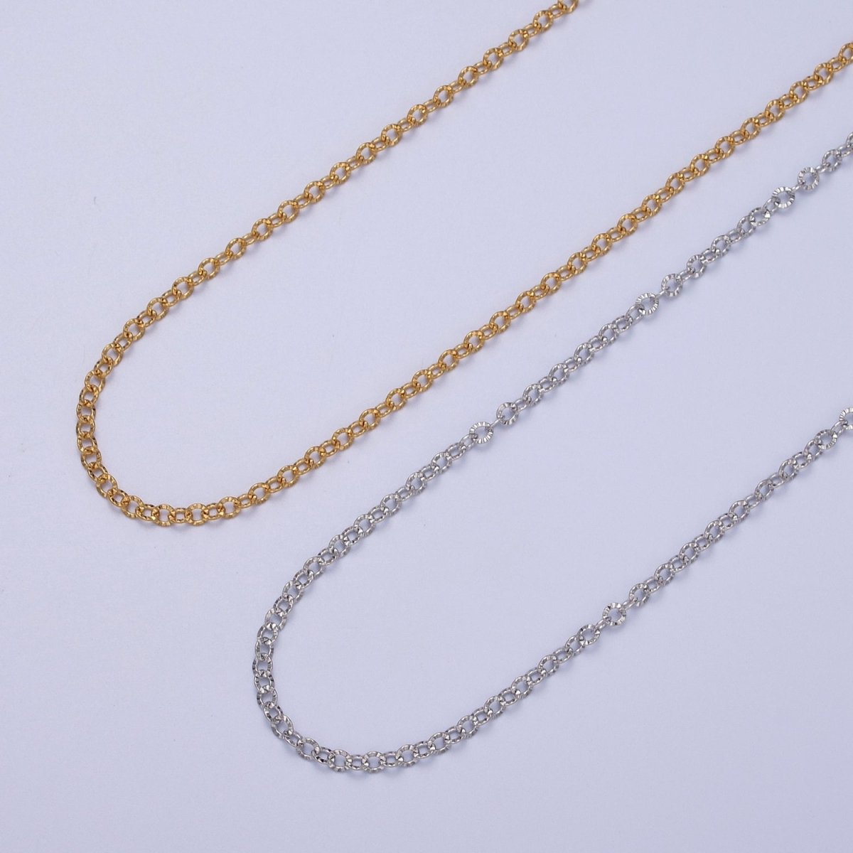 24K Gold Filled 2.2mm Sunburst Rolo Cable Unfinished Textured Chain in Gold & Silver | ROLL-937 ROLL-938 Clearance Pricing