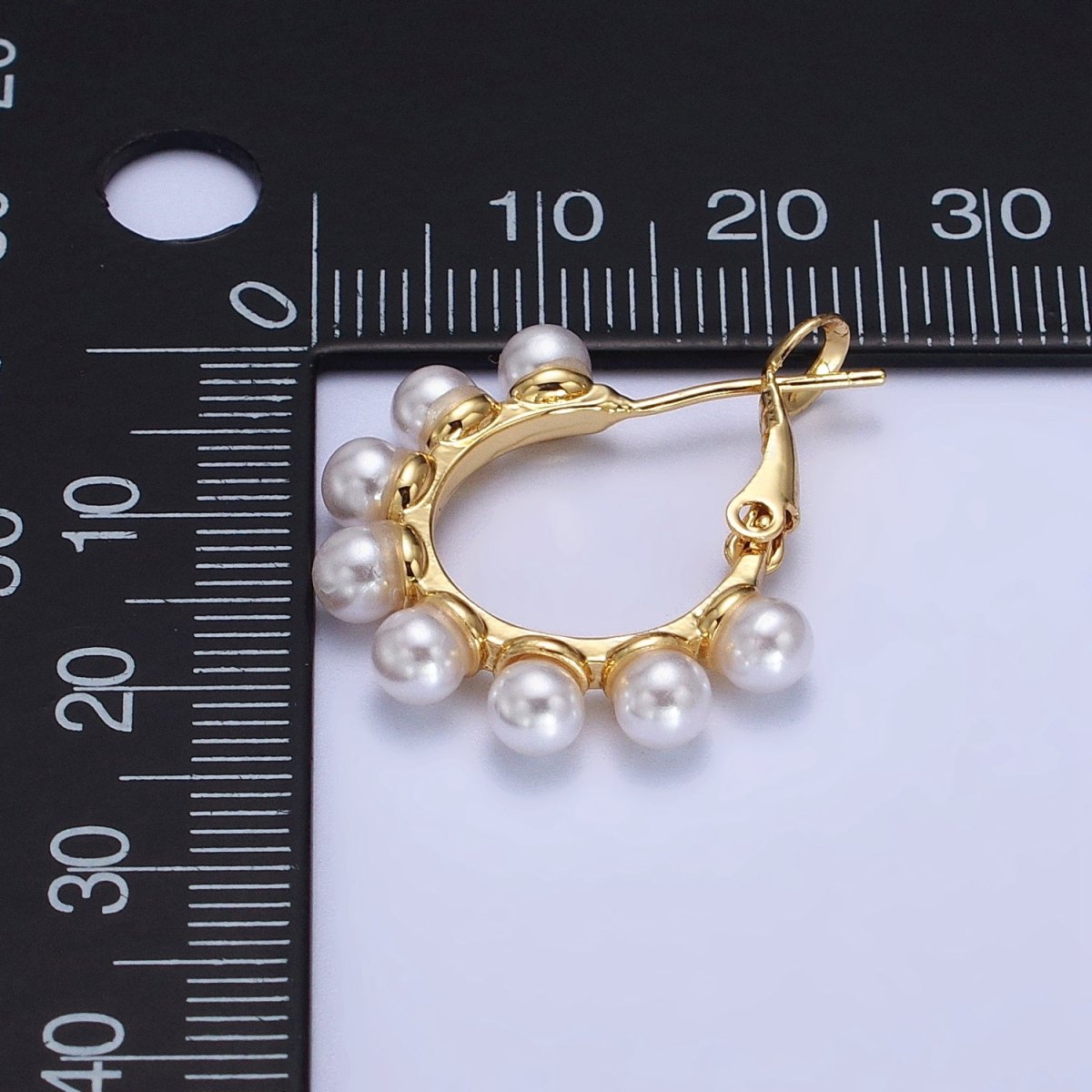 24K Gold Filled 23.5mm Pearl Lined Hinged Lock Hoop Earrings in Gold & Silver | AB346 AB347