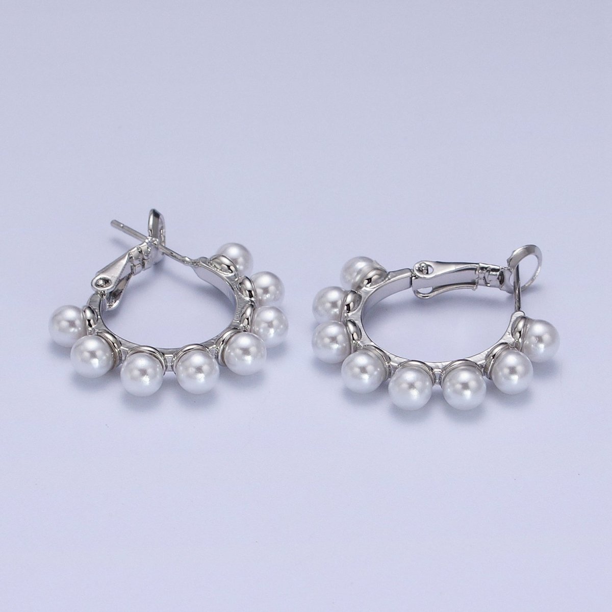 24K Gold Filled 23.5mm Pearl Lined Hinged Lock Hoop Earrings in Gold & Silver | AB346 AB347