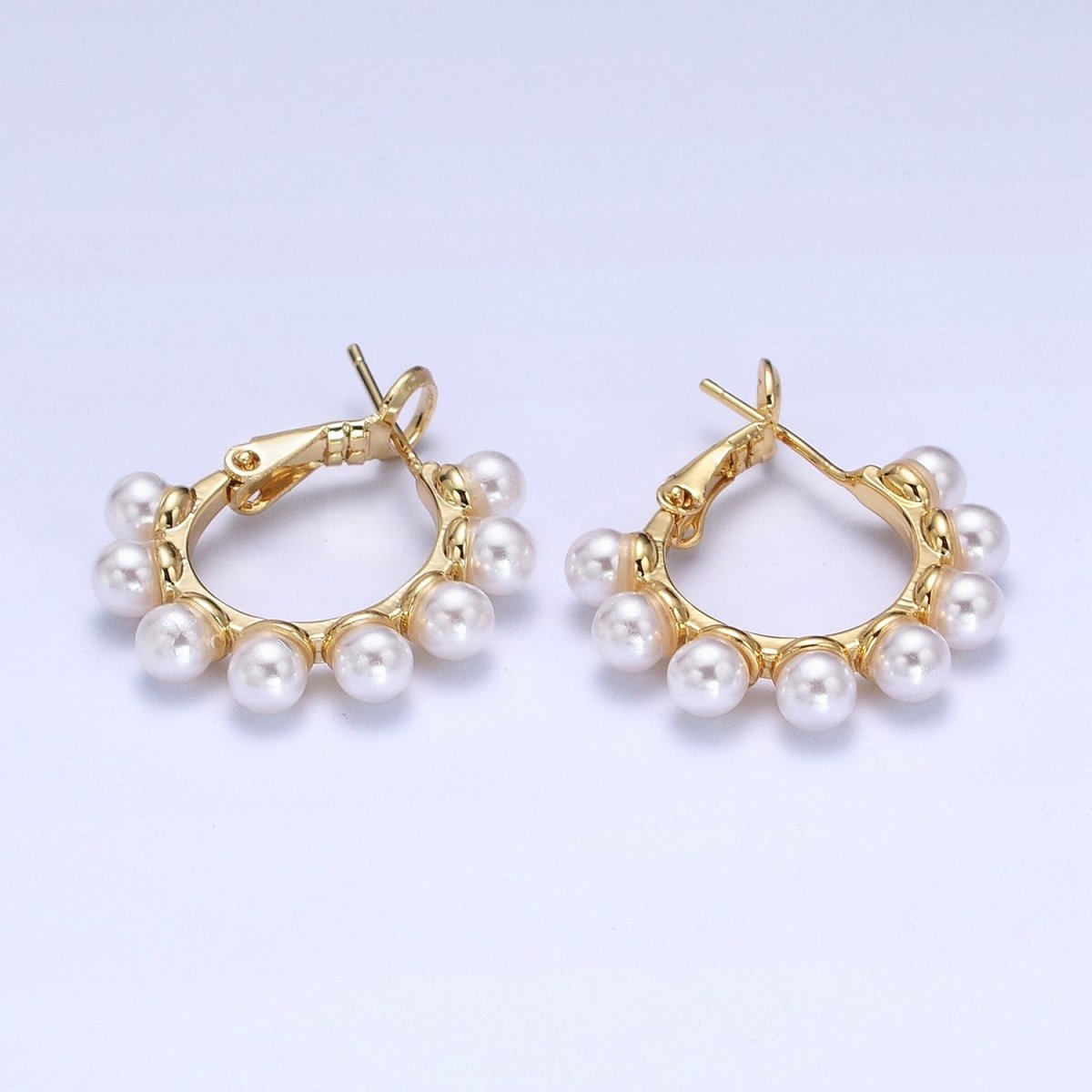 24K Gold Filled 23.5mm Pearl Lined Hinged Lock Hoop Earrings in Gold & Silver | AB346 AB347