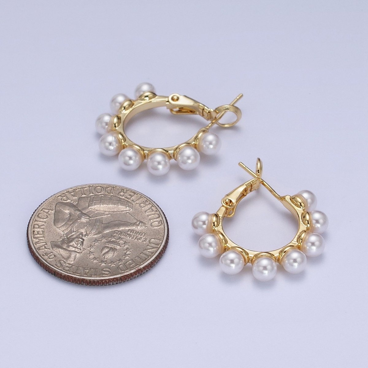 24K Gold Filled 23.5mm Pearl Lined Hinged Lock Hoop Earrings in Gold & Silver | AB346 AB347
