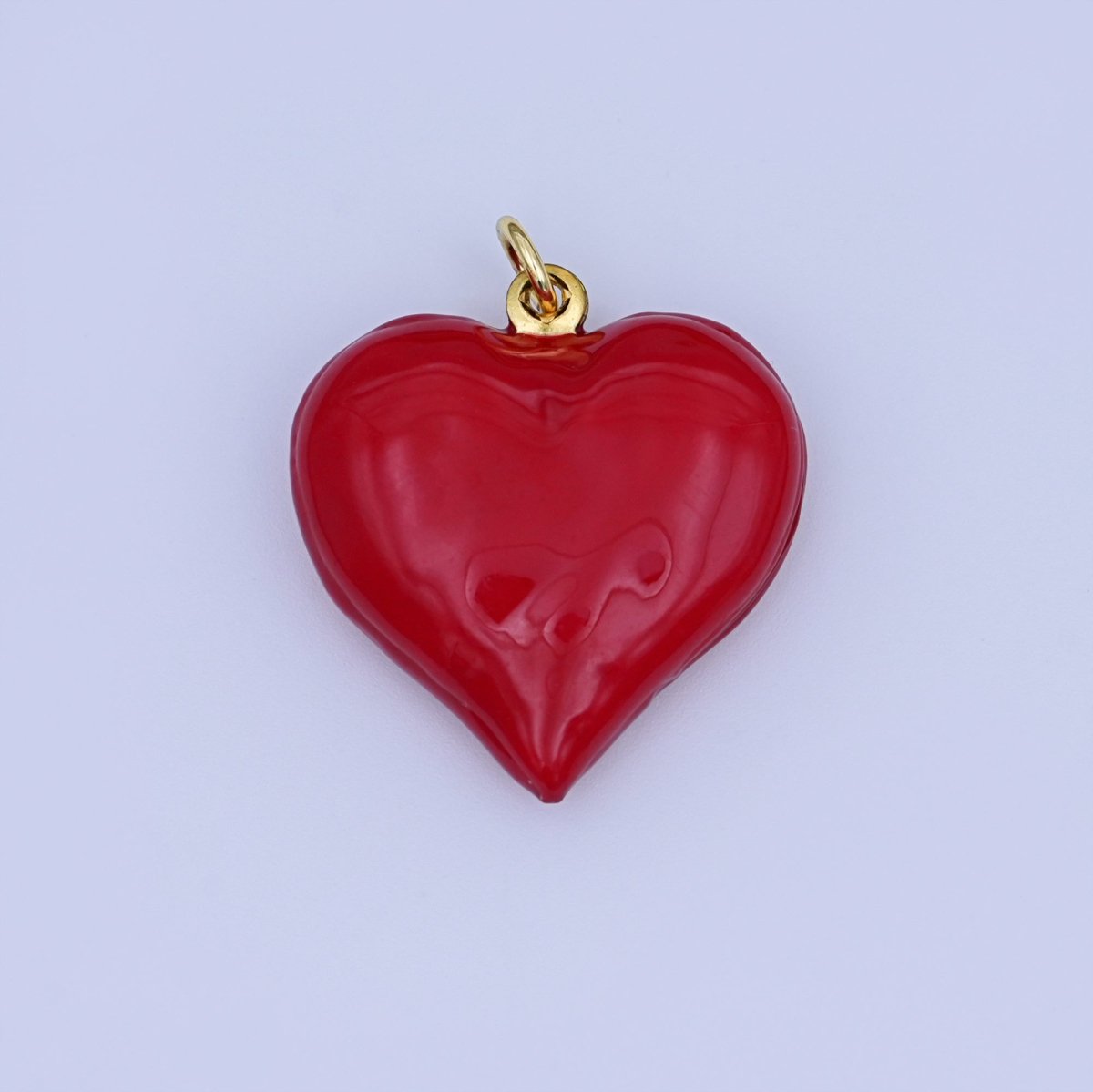 24K Gold Filled 23.8mm Red Enamel Heart 3D Multidimensional Charm | W186 - DLUXCA
