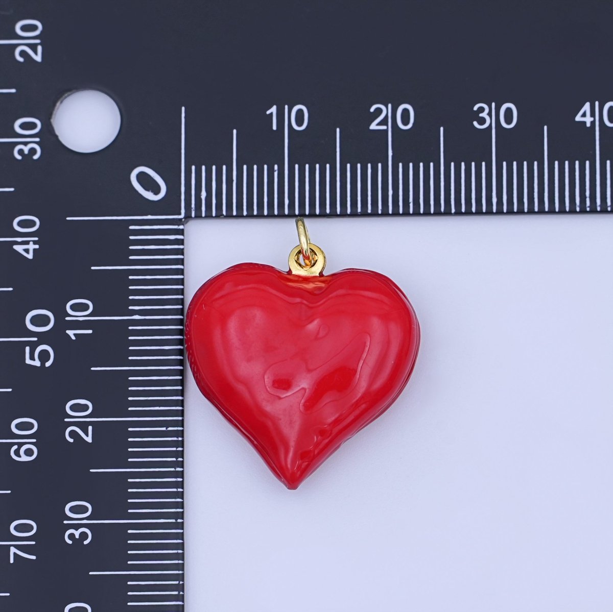 24K Gold Filled 23.8mm Red Enamel Heart 3D Multidimensional Charm | W186 - DLUXCA