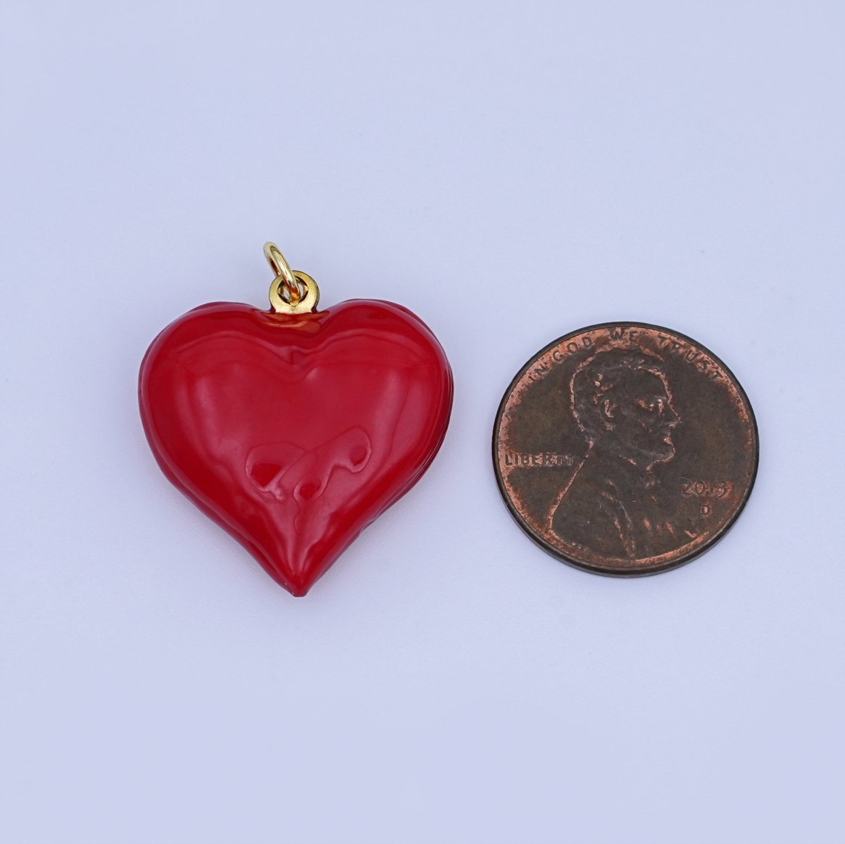 24K Gold Filled 23.8mm Red Enamel Heart 3D Multidimensional Charm | W186 - DLUXCA