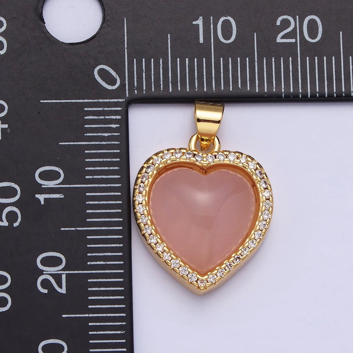 24K Gold Filled 23mm, 25mm, 31mm Heart Rose Quartz Natural Gemstone Micro Paved Pendant | AA279 AA276 AA278