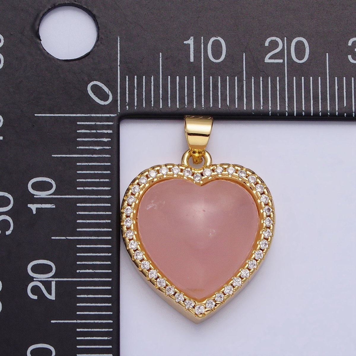 24K Gold Filled 23mm, 25mm, 31mm Heart Rose Quartz Natural Gemstone Micro Paved Pendant | AA279 AA276 AA278