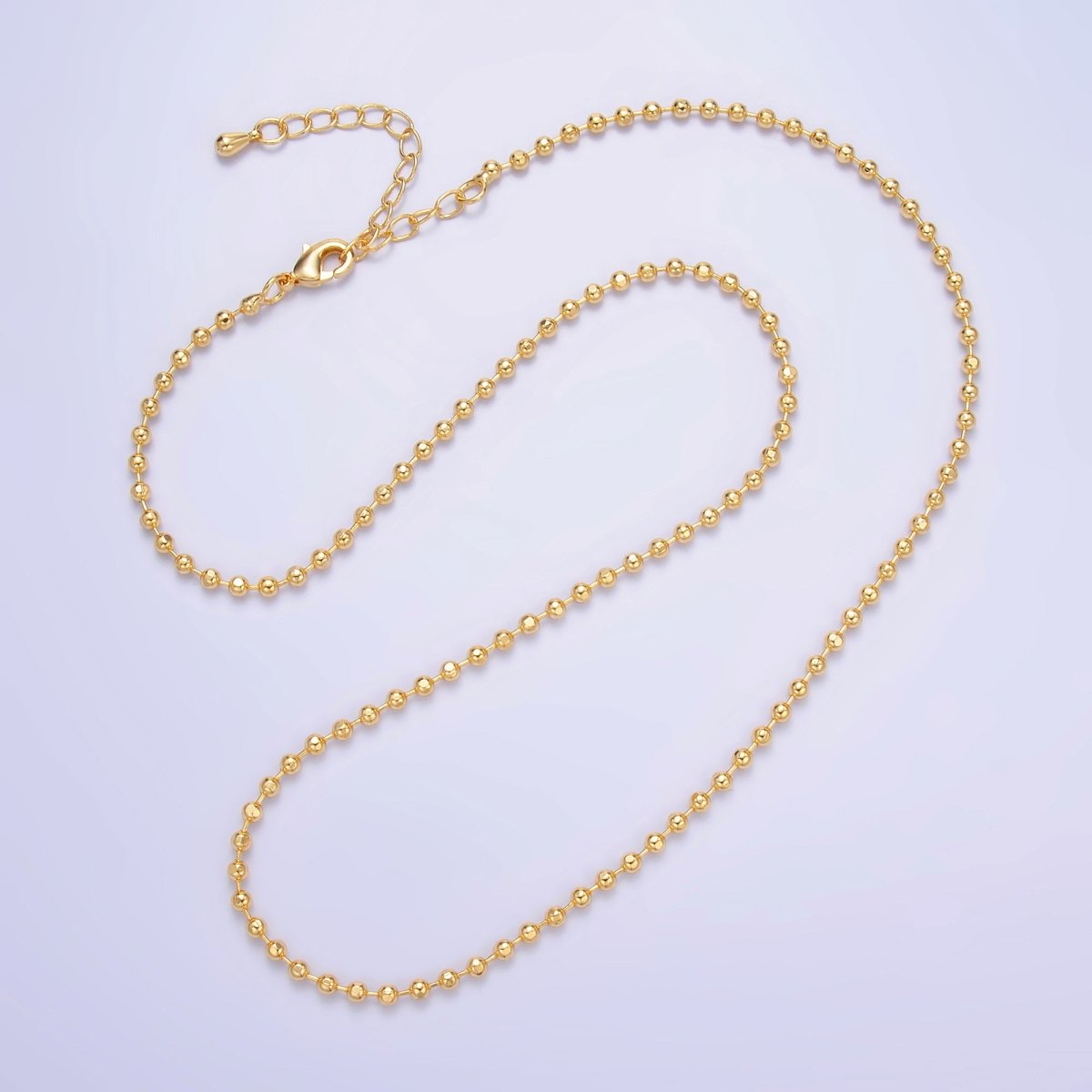 24K Gold Filled 2.3mm Ball Bead Bar 17.7 Inch Necklace w. Extender | WA - 3044 - DLUXCA