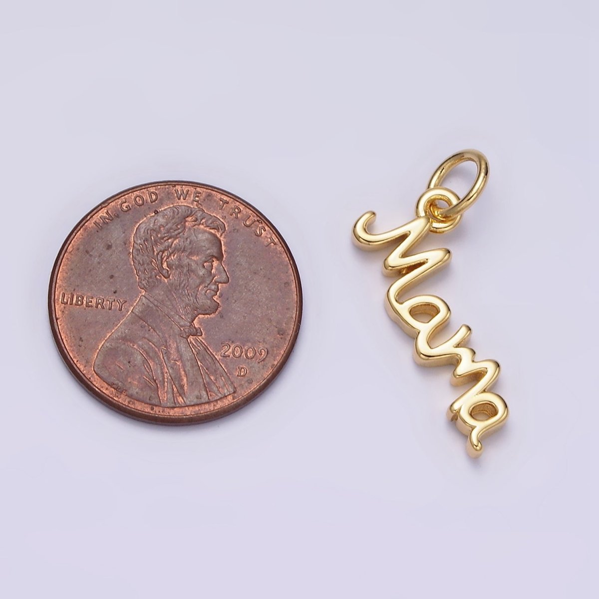 24K Gold Filled 23mm "Mama" Handwritten Script Sideway Charm | AC1420