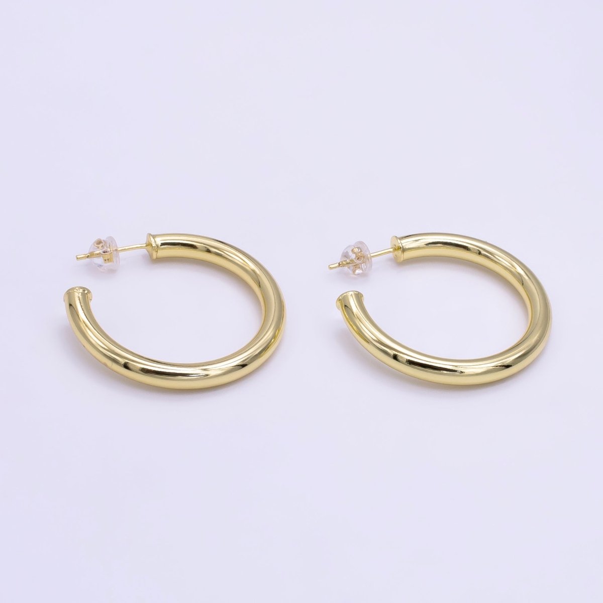 24K Gold Filled 25mm, 35mm Minimalist C-Shaped Hoop Earrings | Q266 Q267
