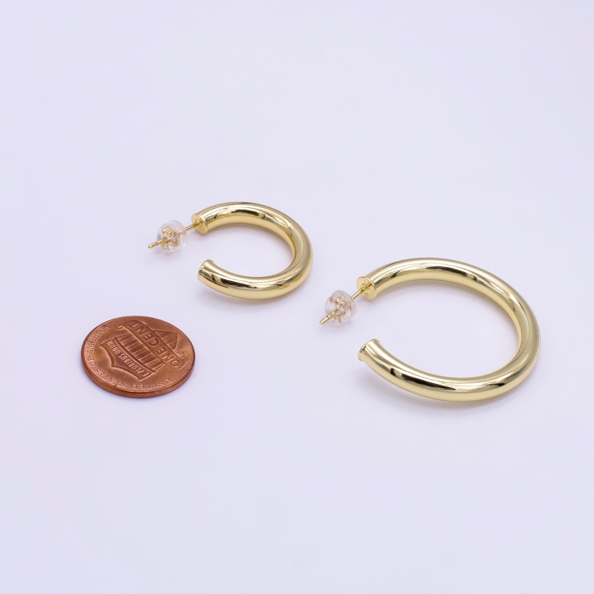 24K Gold Filled 25mm, 35mm Minimalist C-Shaped Hoop Earrings | Q266 Q267