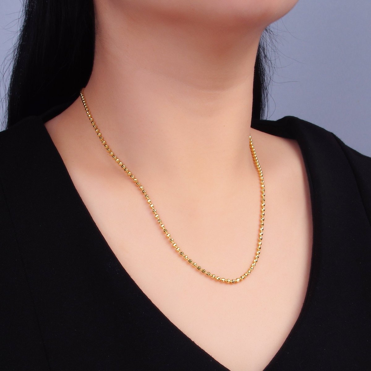 24K Gold Filled 2.5mm Bead Ball 17.5 Inch Chain Necklace | WA - 3239 - DLUXCA