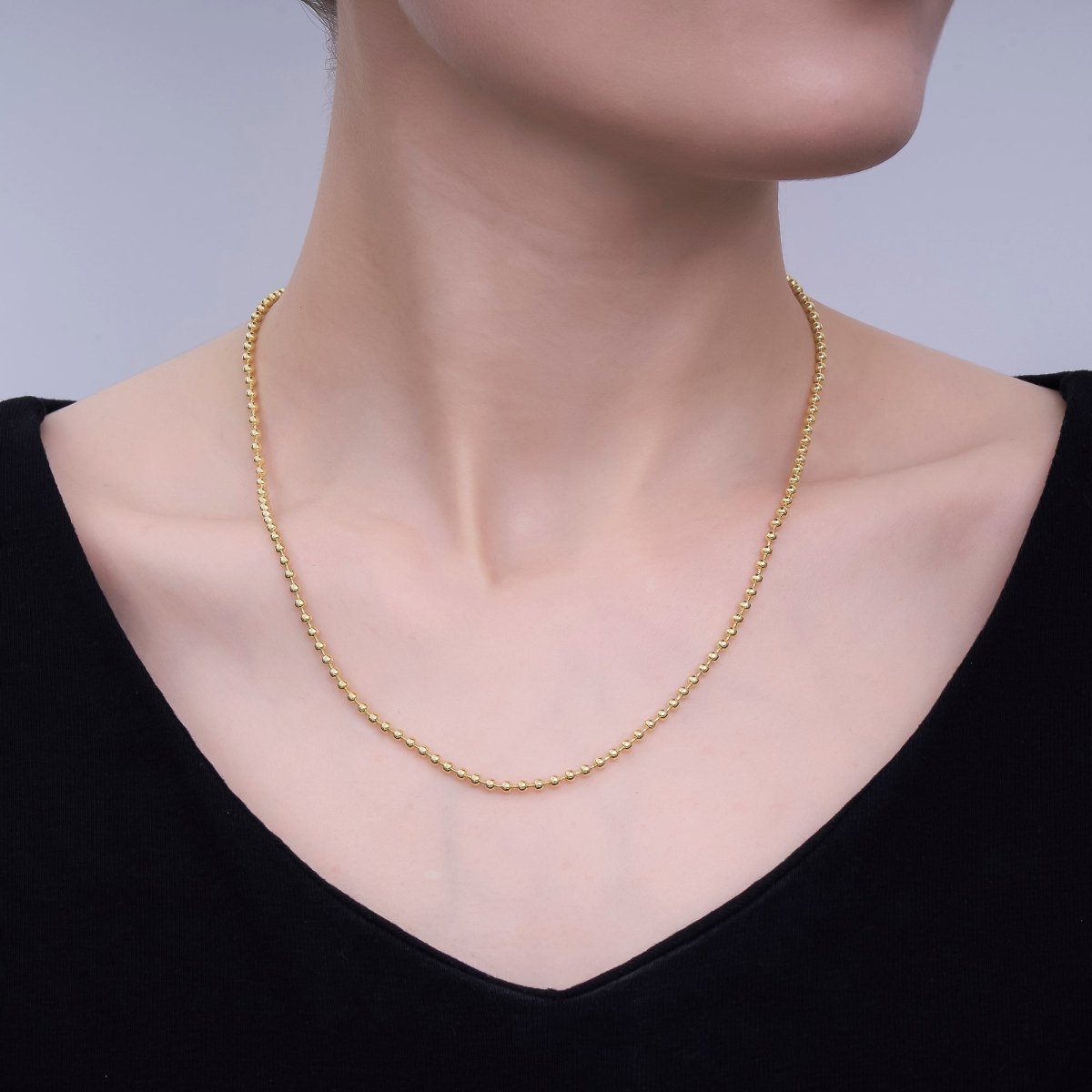 24K Gold Filled 2.5mm Bead Ball 22.5 Inch Chain Necklace | WA - 3175 - DLUXCA