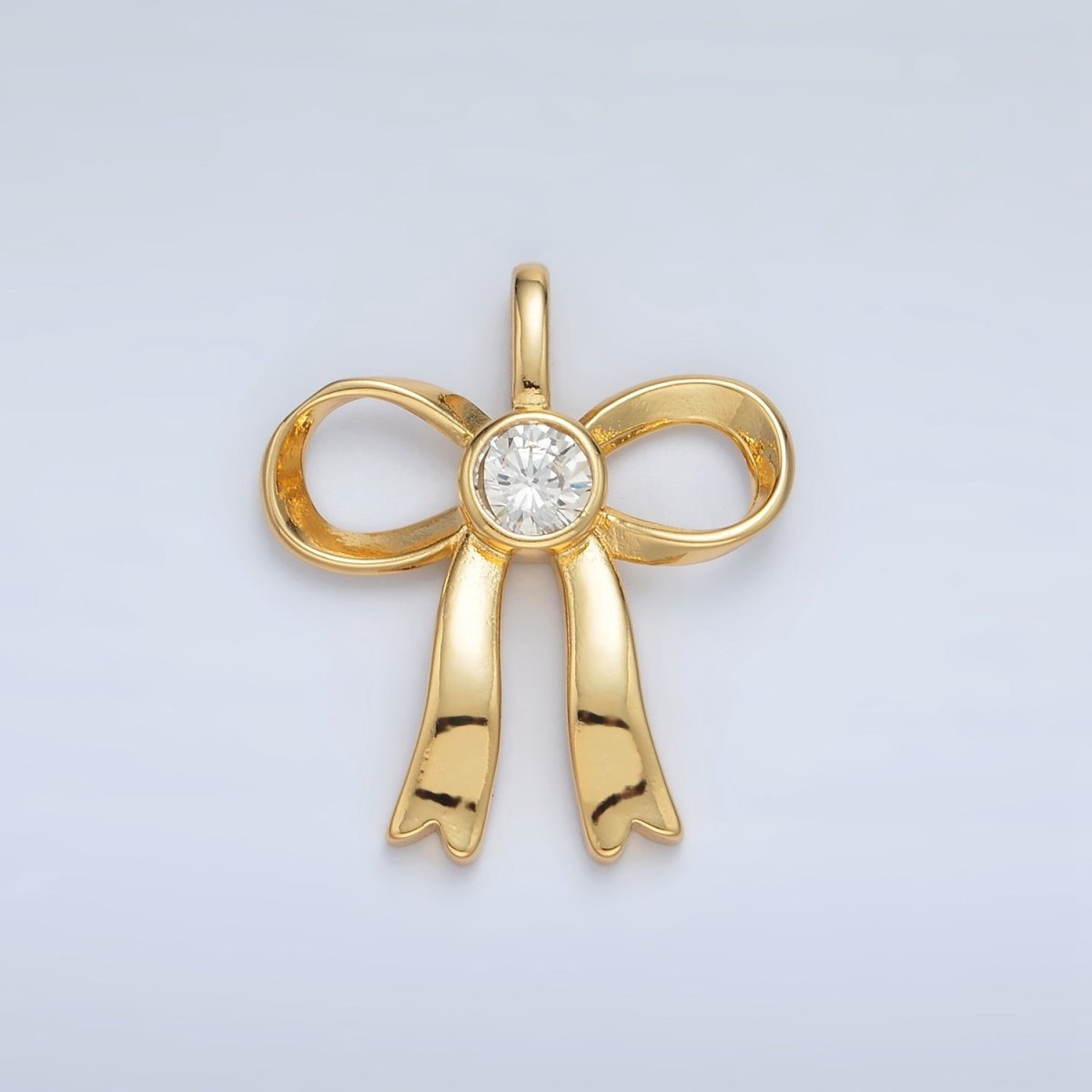 24K Gold Filled 25mm CZ Ribbon Bow Pendant in Gold & Silver | AA1411