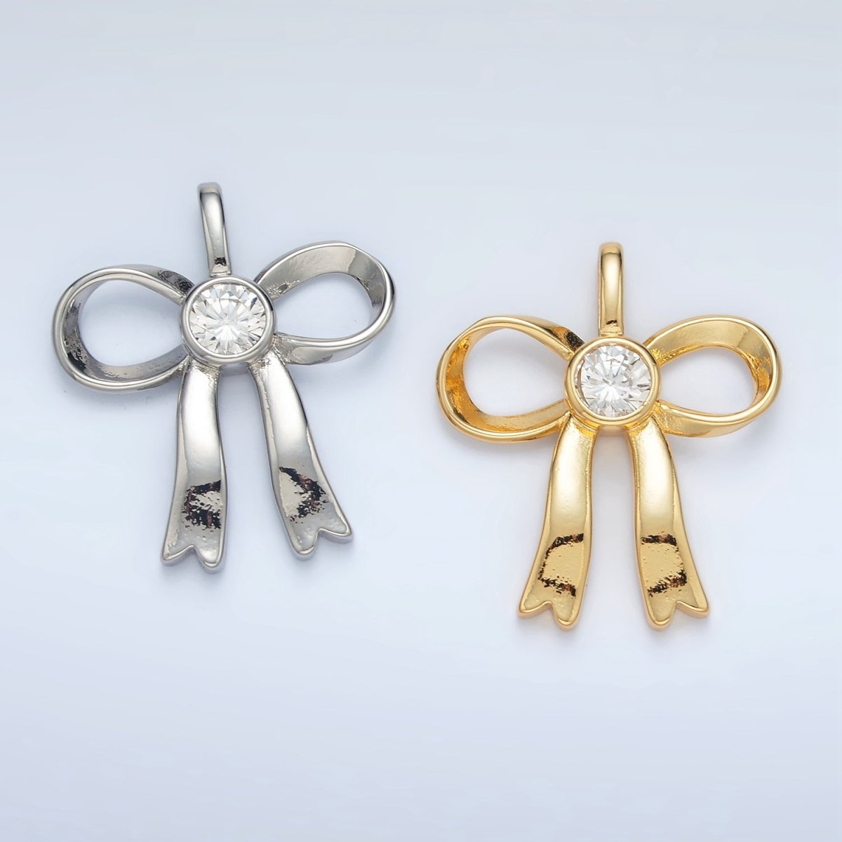 24K Gold Filled 25mm CZ Ribbon Bow Pendant in Gold & Silver | AA1411