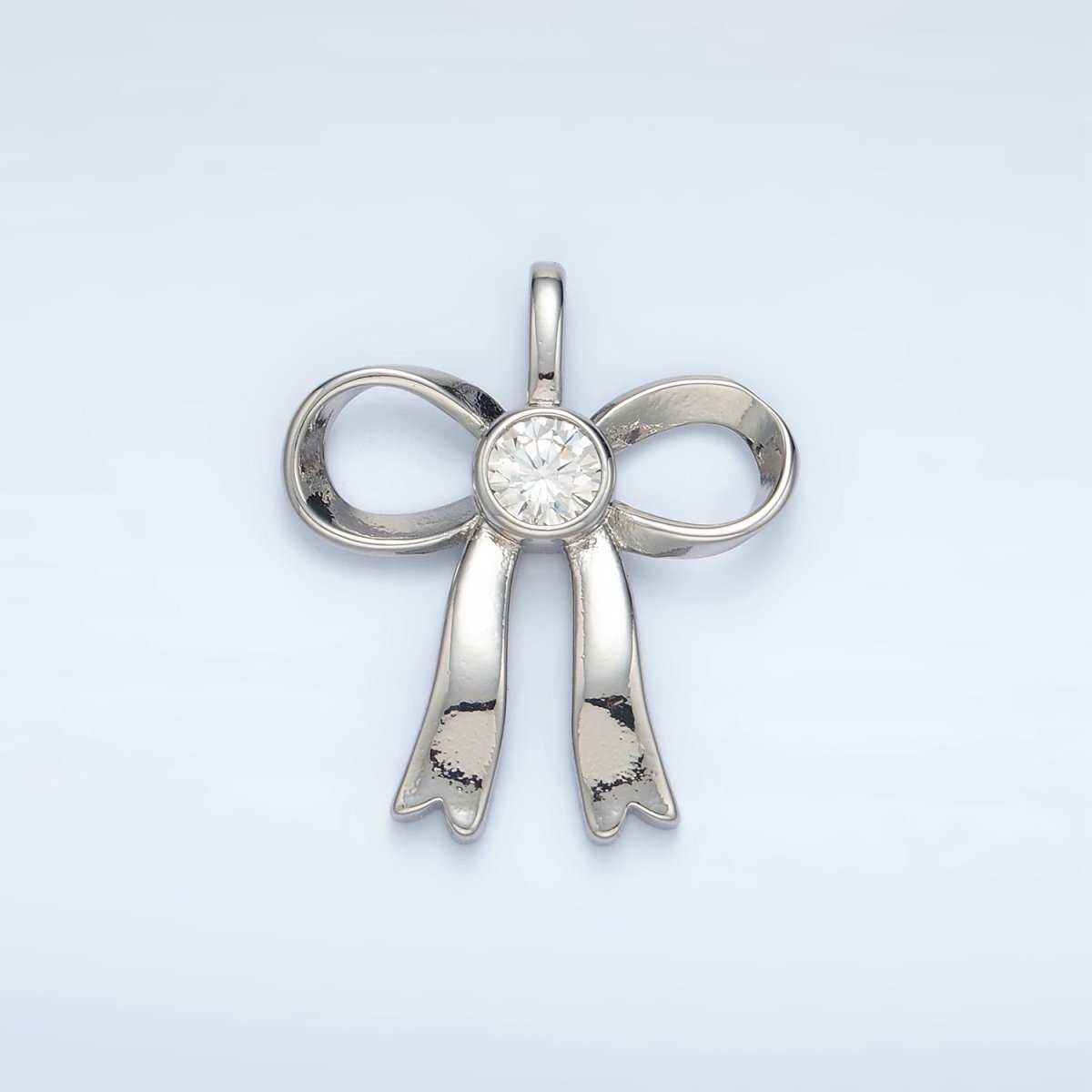 24K Gold Filled 25mm CZ Ribbon Bow Pendant in Gold & Silver | AA1411