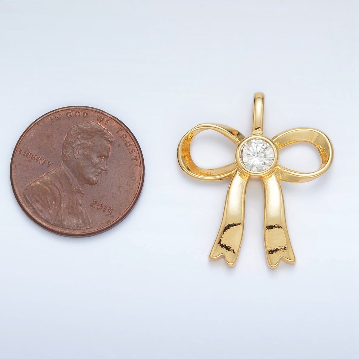 24K Gold Filled 25mm CZ Ribbon Bow Pendant in Gold & Silver | AA1411