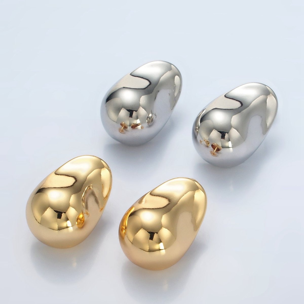 24K Gold Filled 25mm Hammered Dome J-Shaped Hoop Earrings in Gold & Silver | V071 V072