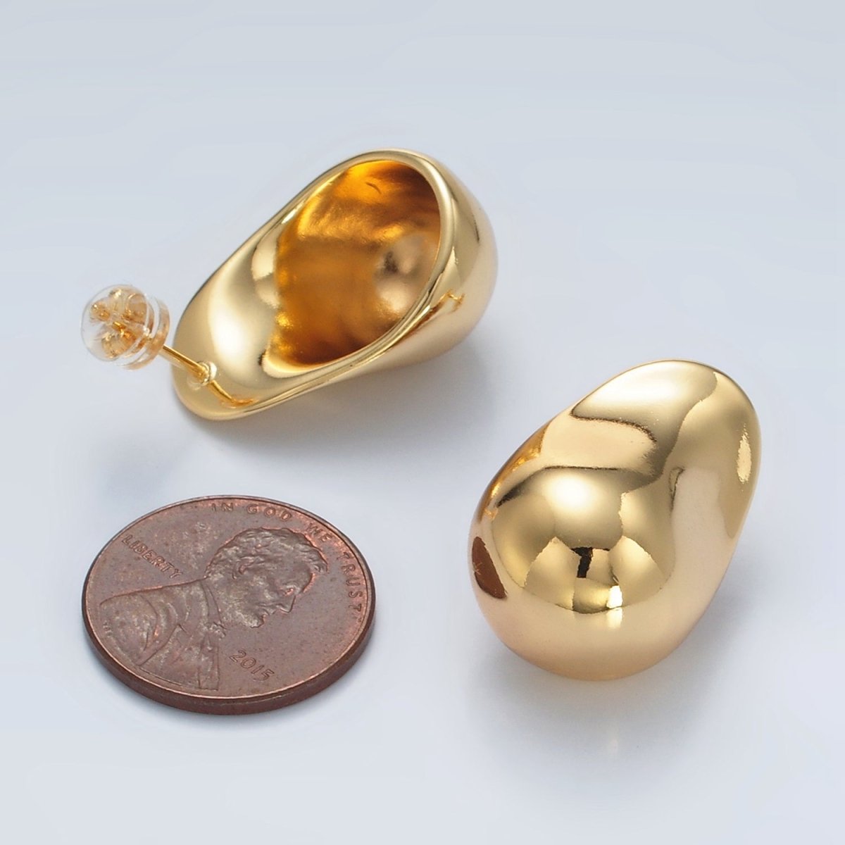 24K Gold Filled 25mm Hammered Dome J-Shaped Hoop Earrings in Gold & Silver | V071 V072