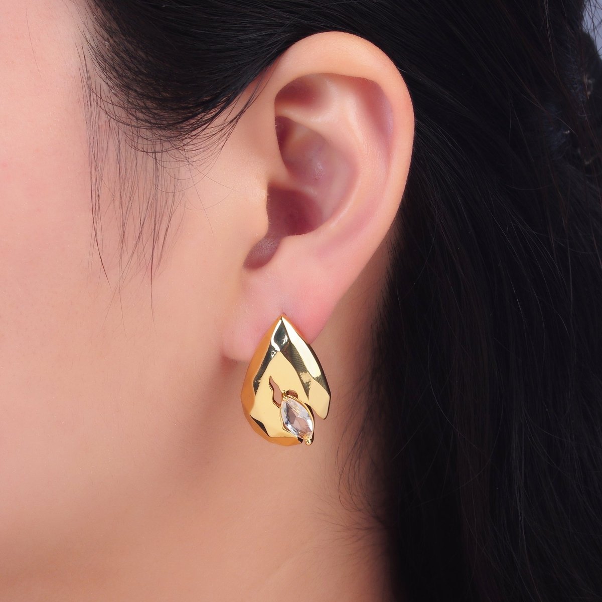 24K Gold Filled 25mm Marquise CZ Geometric Teardrop Stud Earrings Set | AD240 - DLUXCA