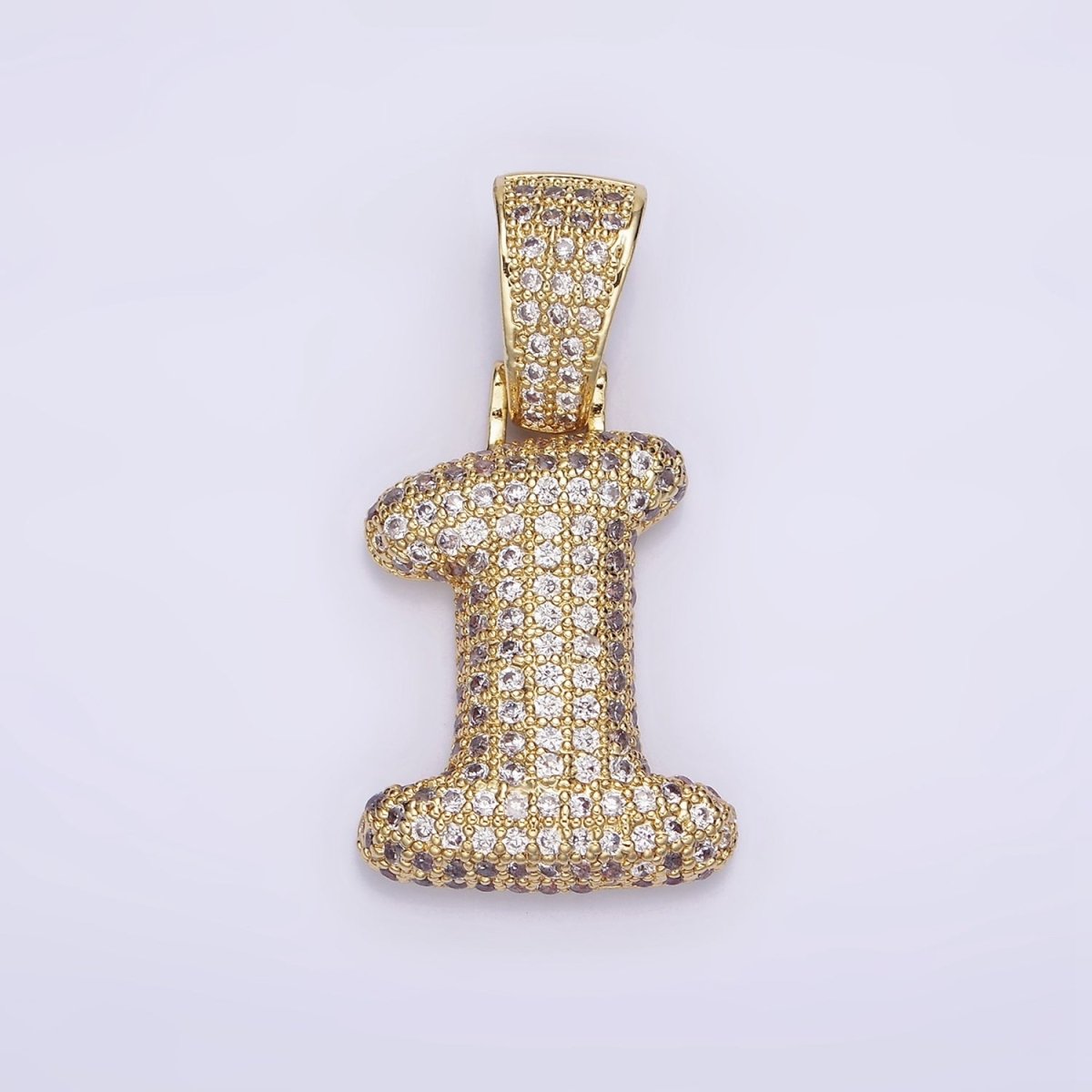24K Gold Filled 25mm Number 0-9 ballon Clear Micro Paved CZ Pendant | AA695 - AA704