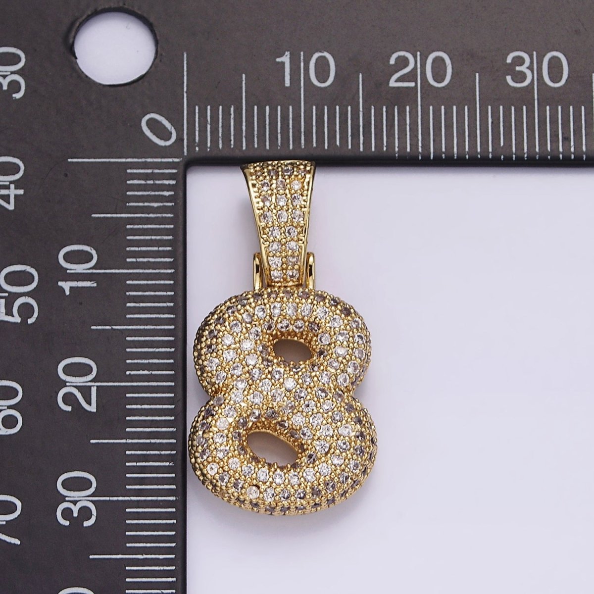 24K Gold Filled 25mm Number 0-9 ballon Clear Micro Paved CZ Pendant | AA695 - AA704