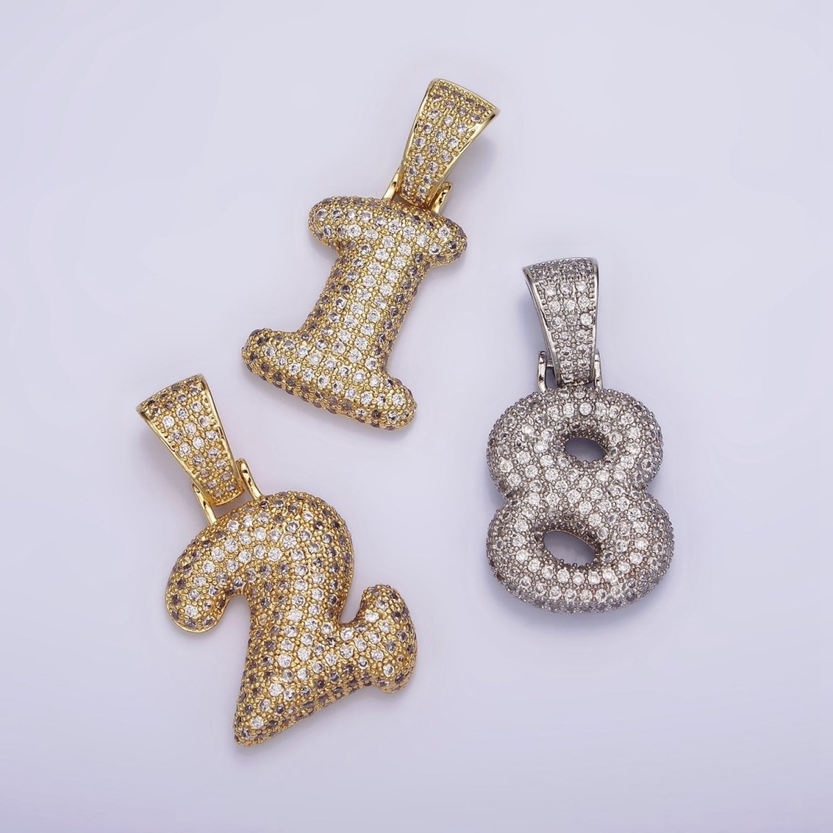 24K Gold Filled 25mm Number 0-9 ballon Clear Micro Paved CZ Pendant | AA695 - AA704