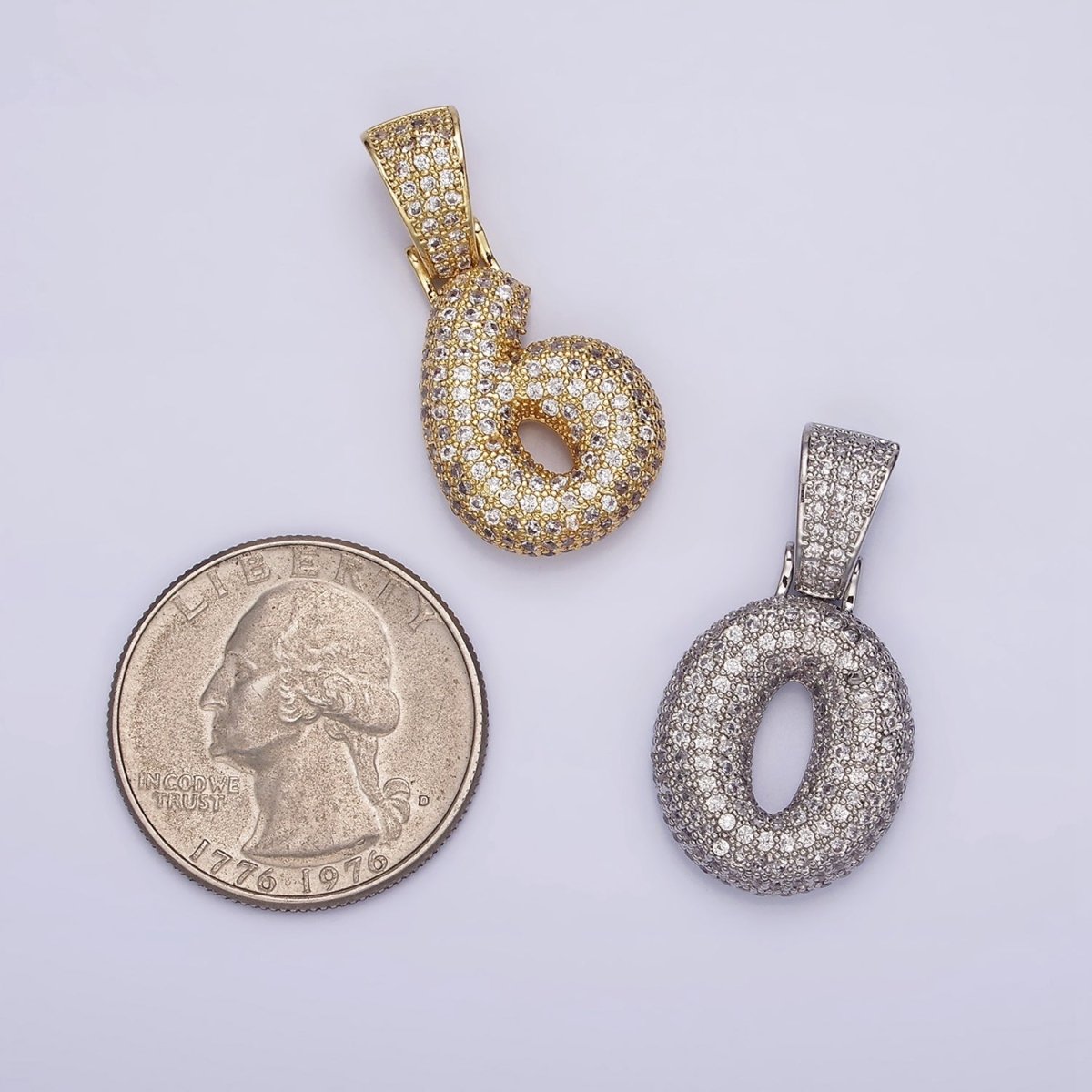 24K Gold Filled 25mm Number 0-9 ballon Clear Micro Paved CZ Pendant | AA695 - AA704
