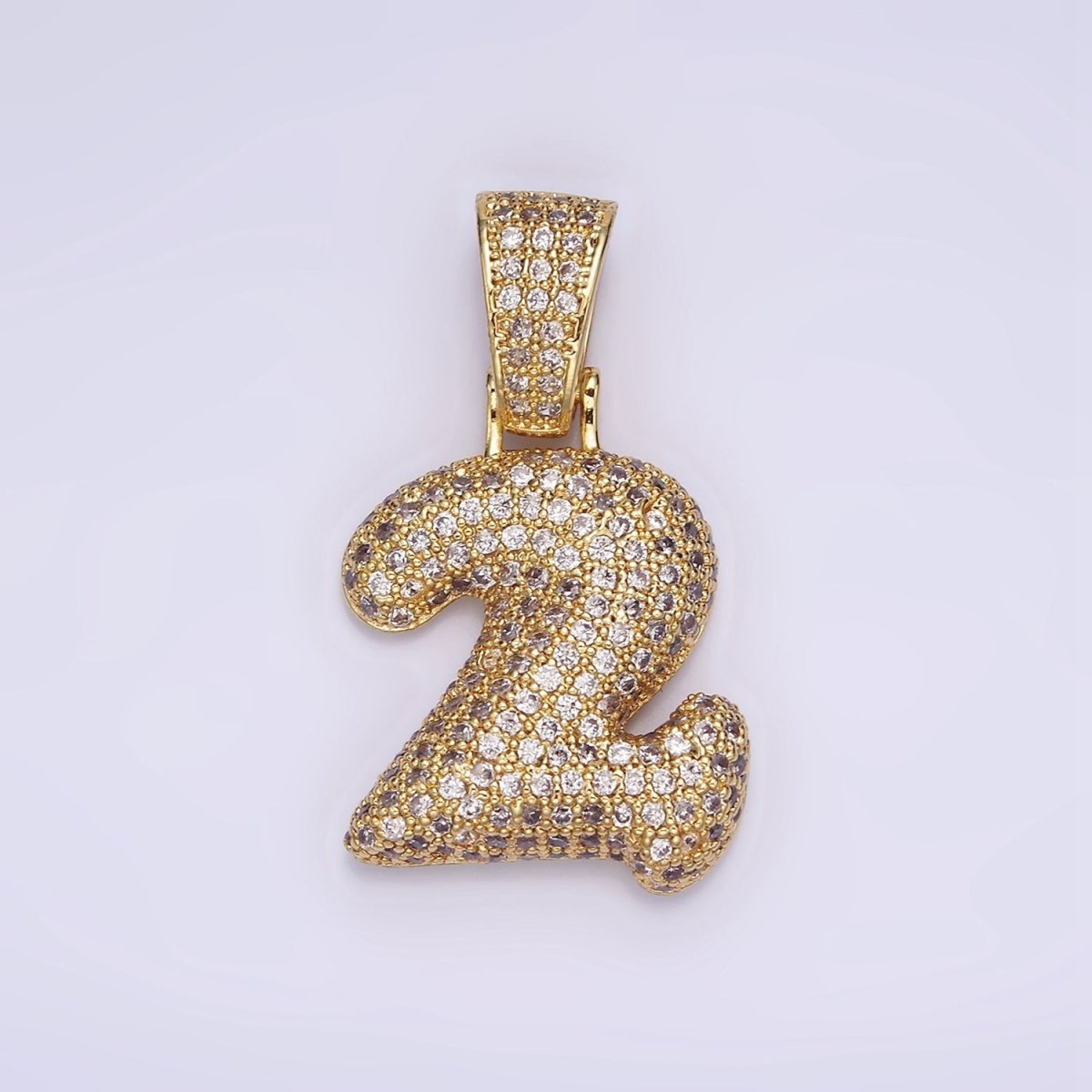 24K Gold Filled 25mm Number 0-9 ballon Clear Micro Paved CZ Pendant | AA695 - AA704