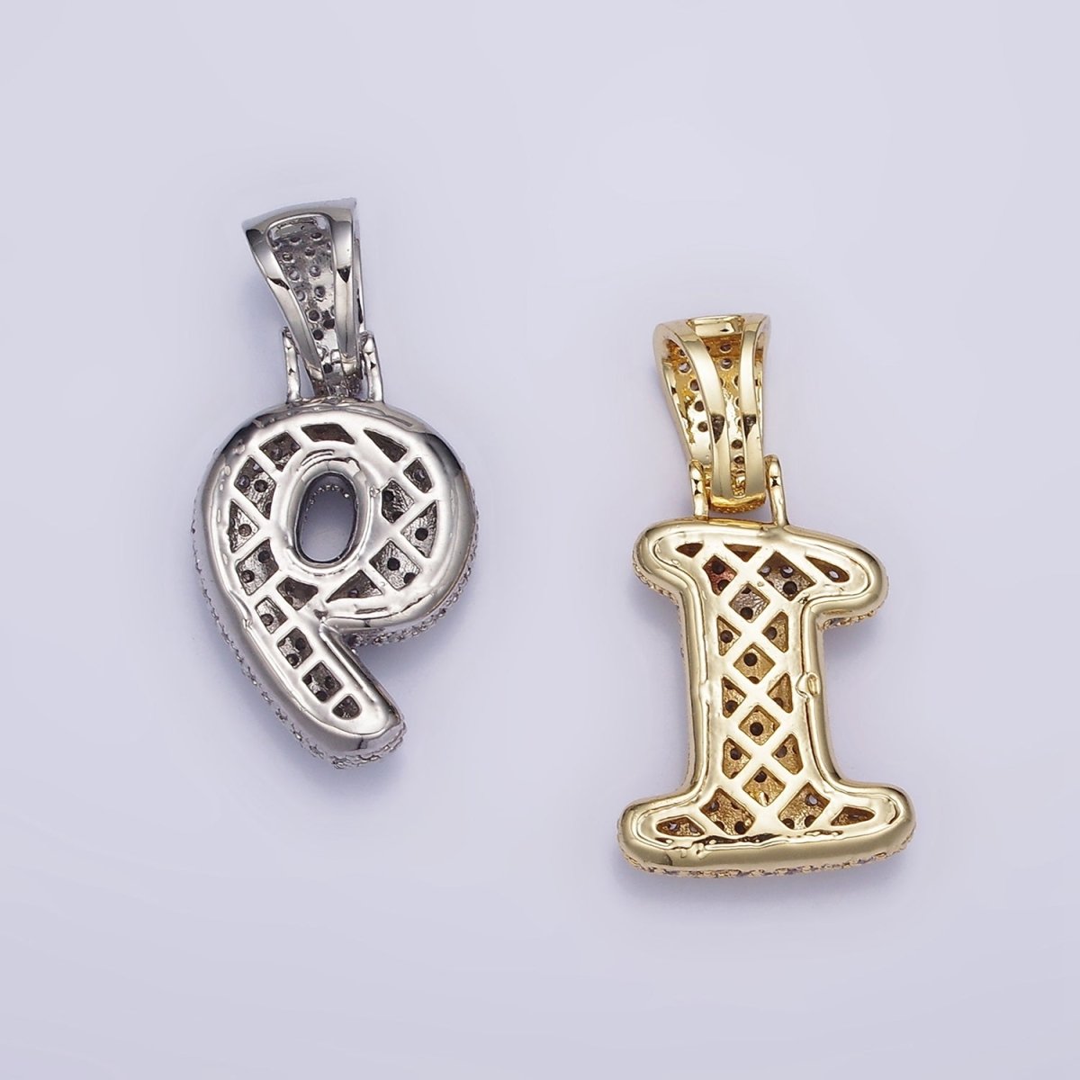 24K Gold Filled 25mm Number 0-9 ballon Clear Micro Paved CZ Pendant | AA695 - AA704