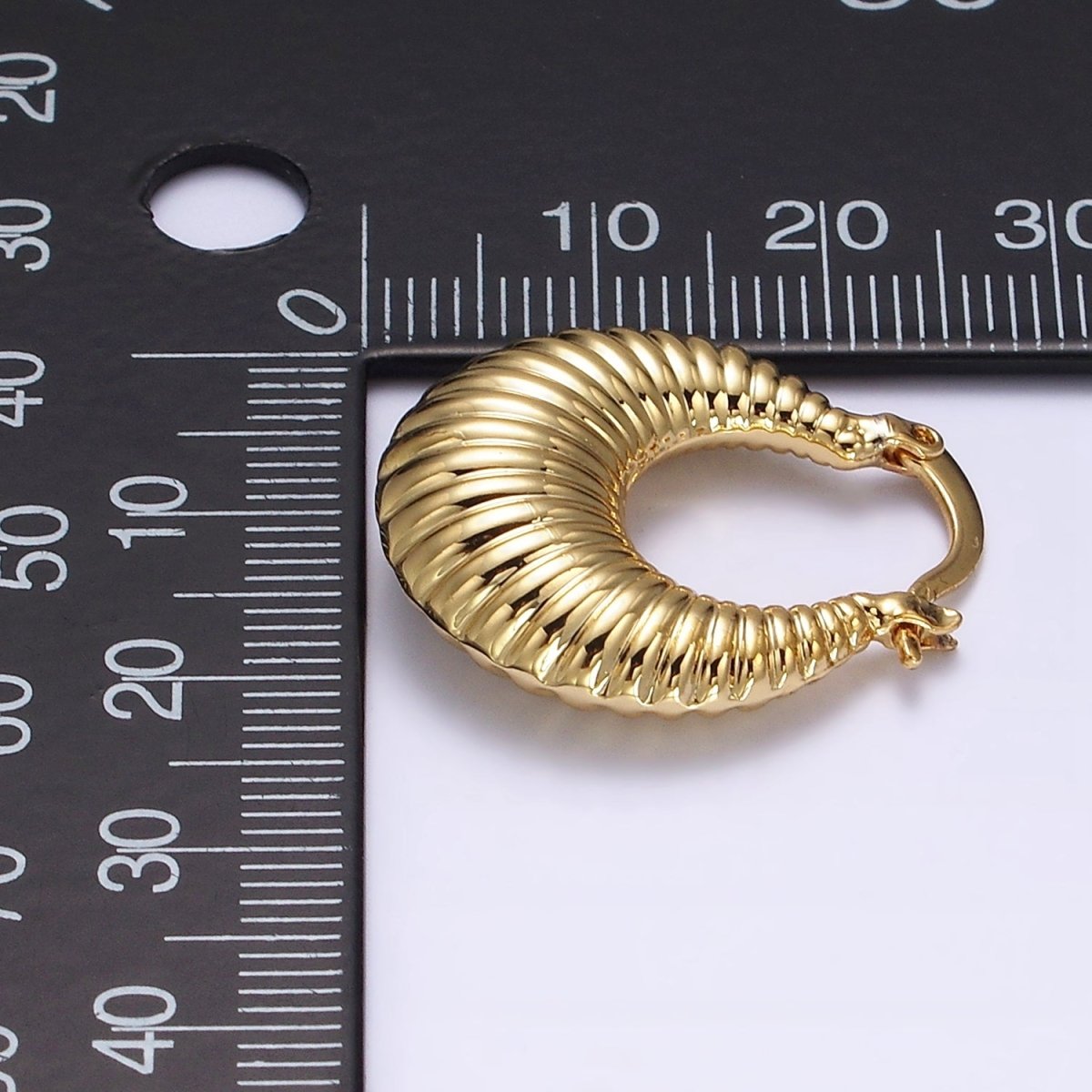 24K Gold Filled 25mm Oblong Chubby Croissant French Lock Latch Hoop Earrings in Gold & Silver | AE-610 AE-611