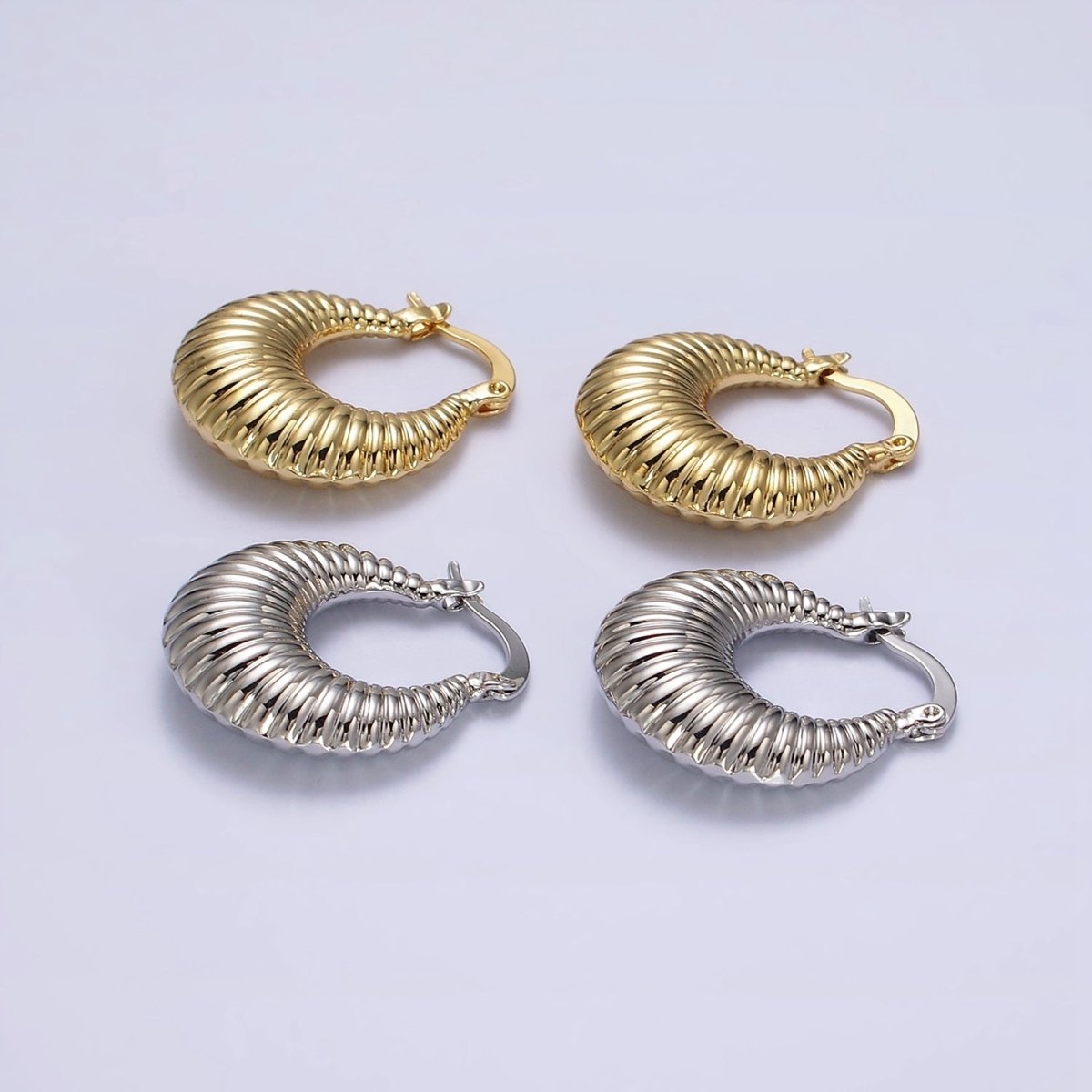 24K Gold Filled 25mm Oblong Chubby Croissant French Lock Latch Hoop Earrings in Gold & Silver | AE-610 AE-611