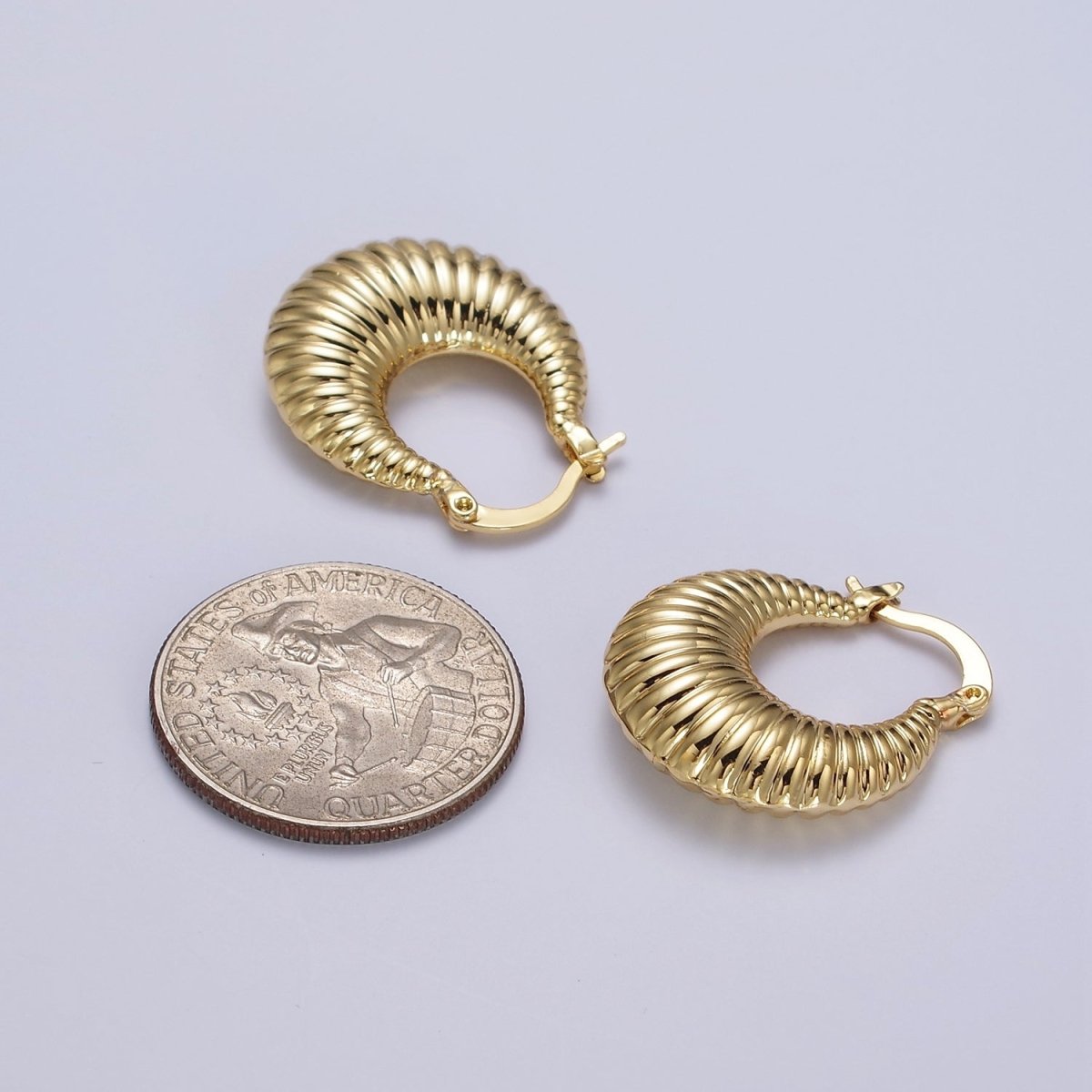 24K Gold Filled 25mm Oblong Chubby Croissant French Lock Latch Hoop Earrings in Gold & Silver | AE-610 AE-611