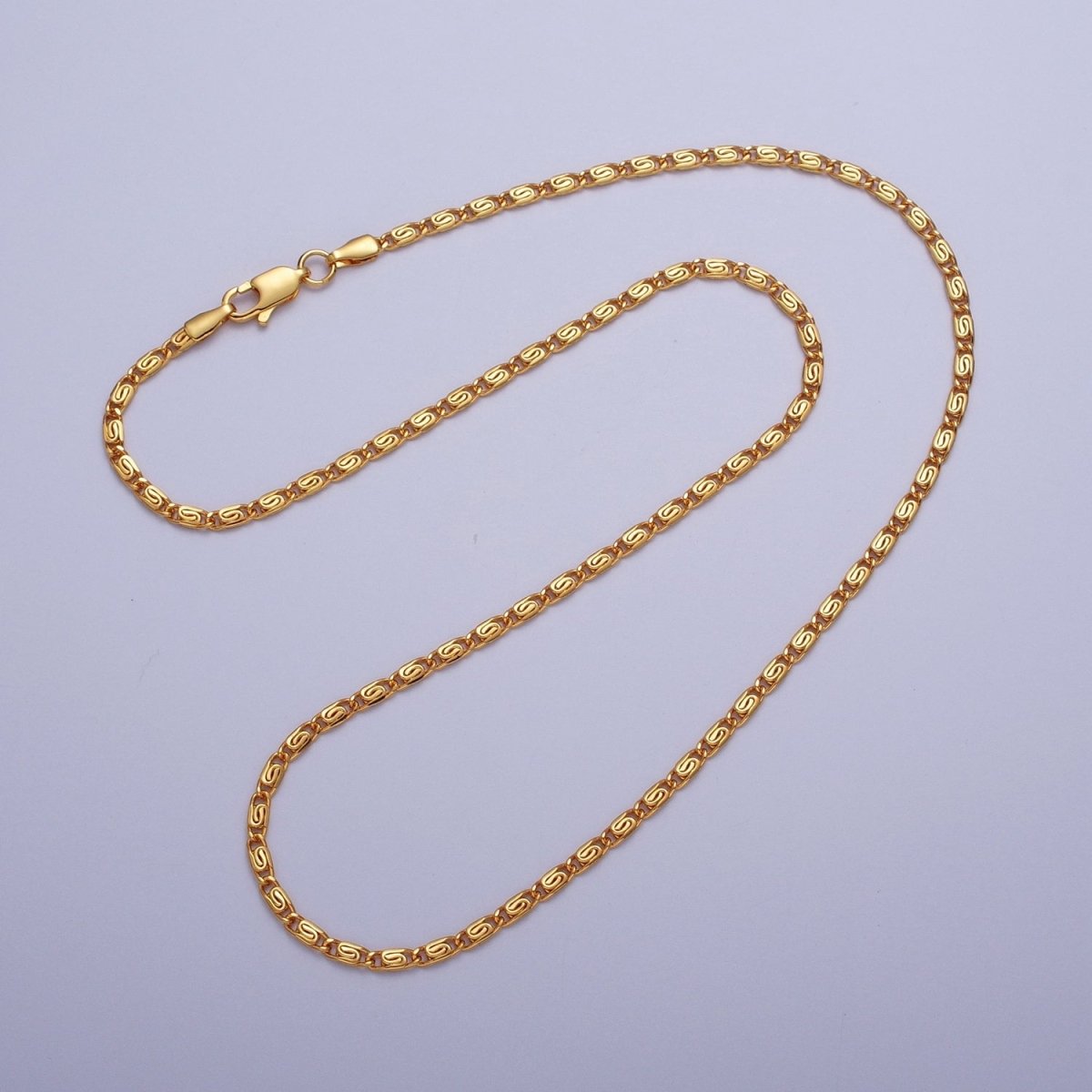24K Gold Filled 2.5mm Snail Scroll Chain 17.5, 18.5, 19 Inches Necklace in Gold & Silver | WA-1265 - WA-1270 Clearance Pricing - DLUXCA
