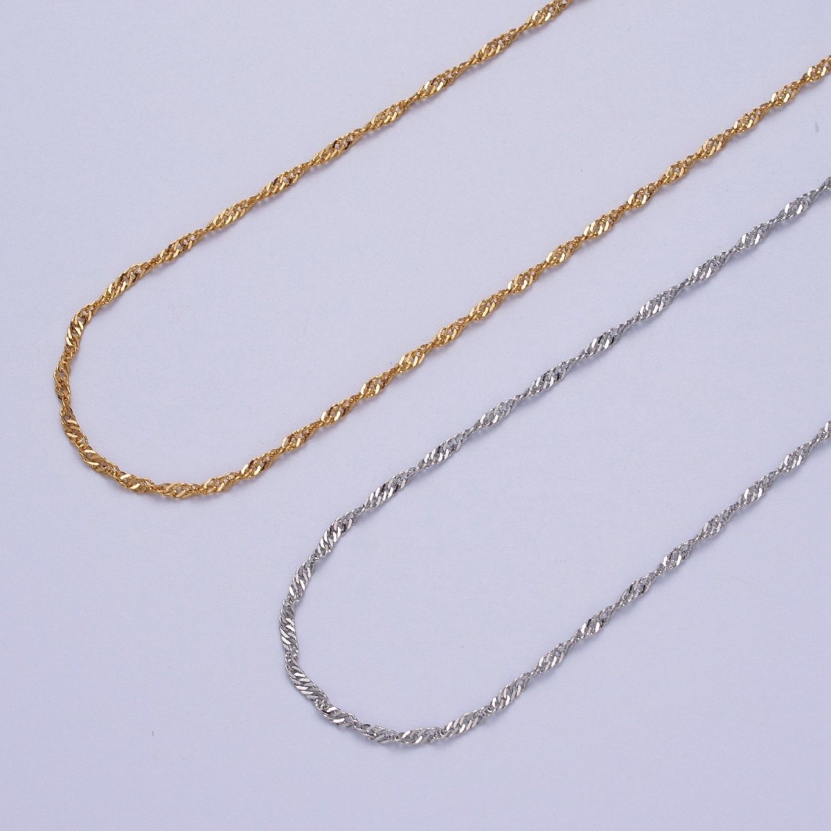 24K Gold Filled 2.5mm Width Singapore Twist Unfinished Chain in Gold & Silver | ROLL-901, ROLL-902 Clearance Pricing