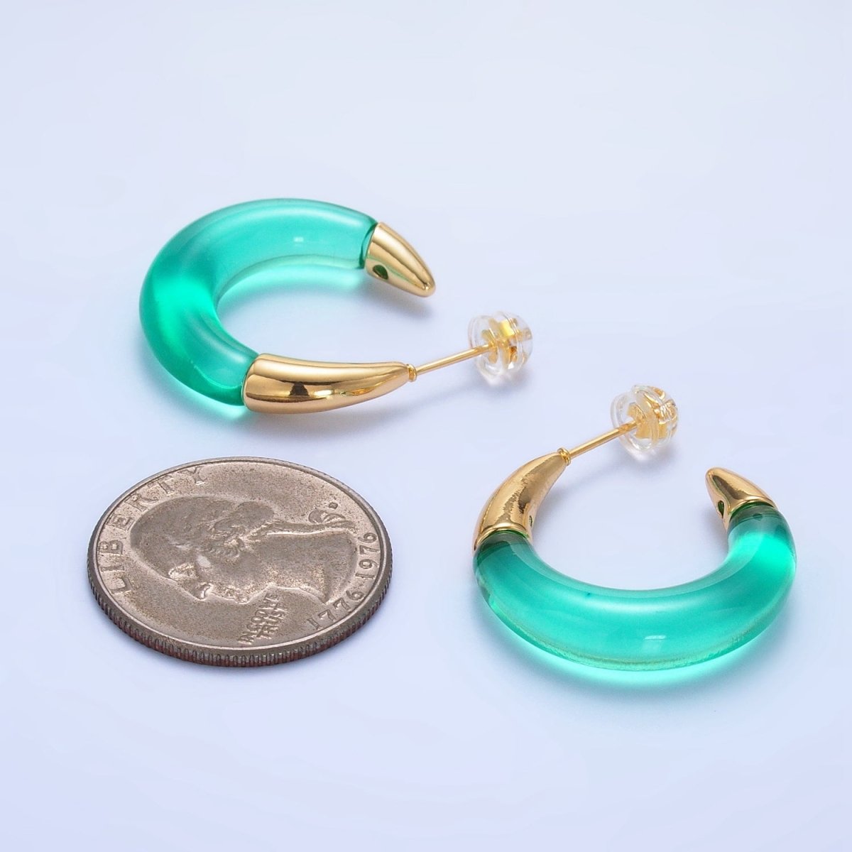24K Gold Filled 26mm Resin Gold Edged C-Shaped Hoop Earrings | P184 - P210