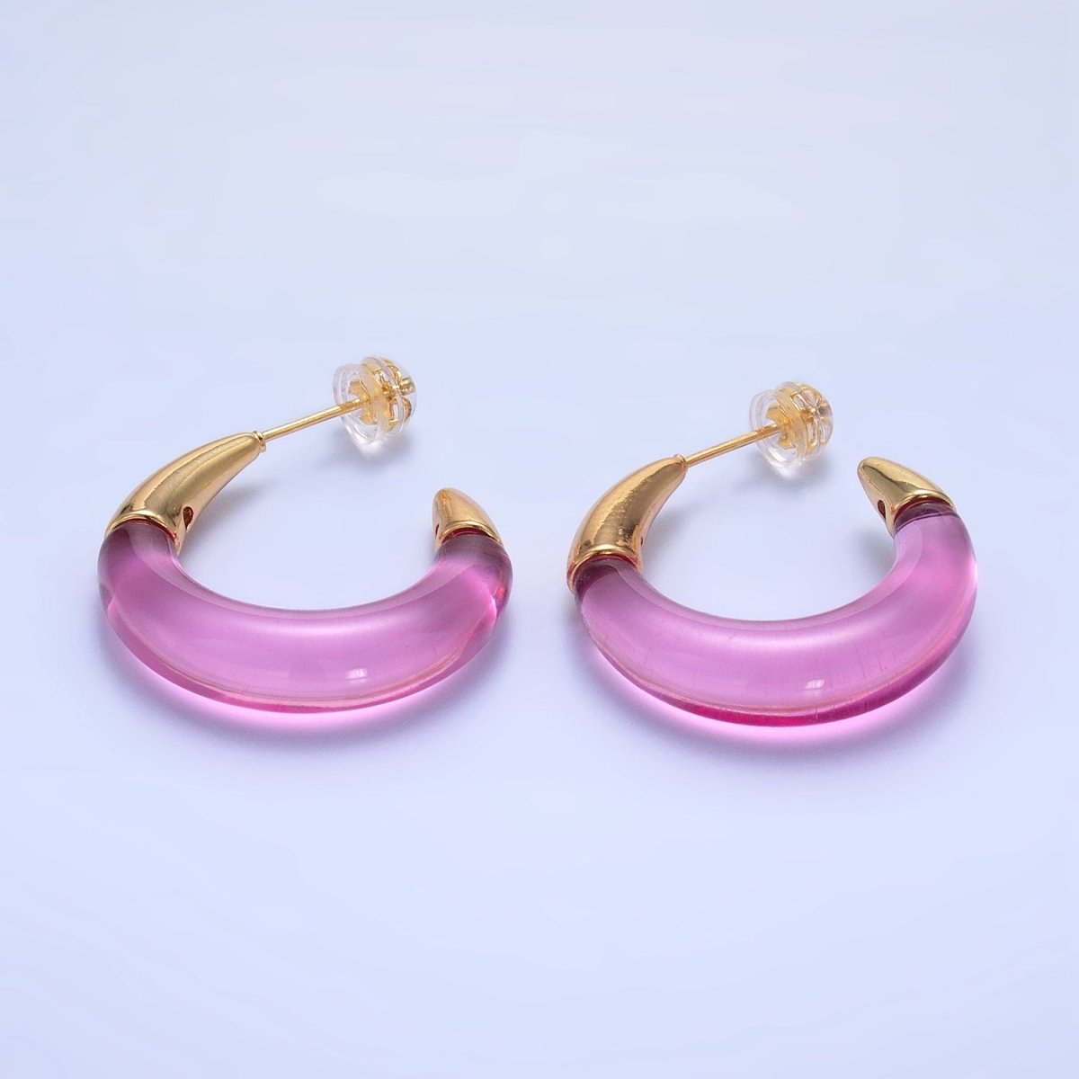 24K Gold Filled 26mm Resin Gold Edged C-Shaped Hoop Earrings | P184 - P210