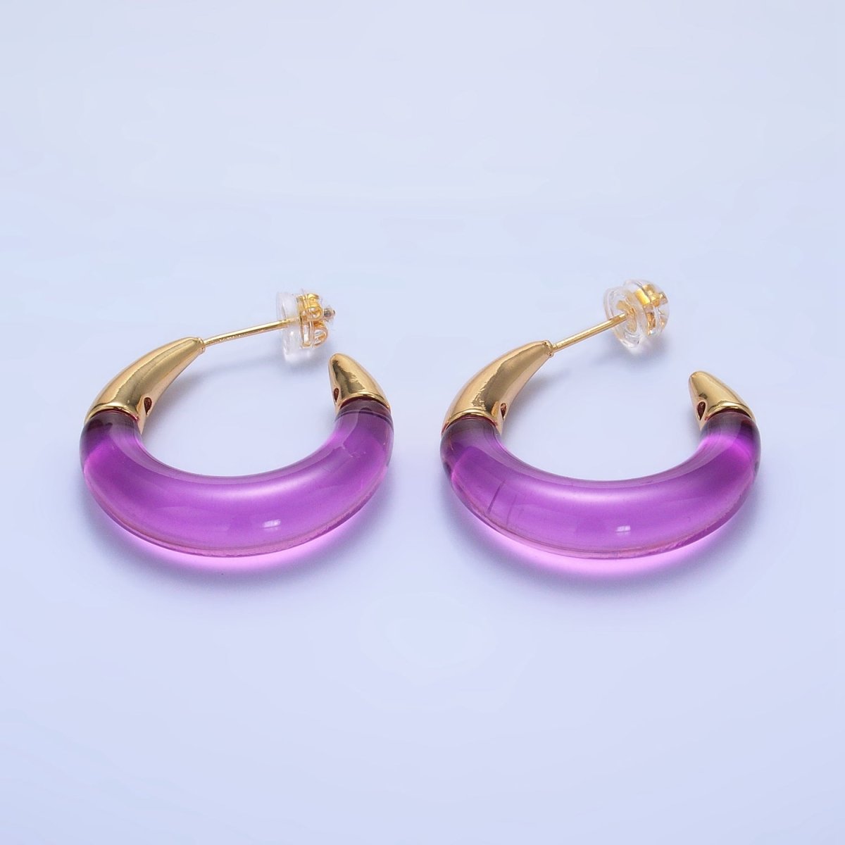 24K Gold Filled 26mm Resin Gold Edged C-Shaped Hoop Earrings | P184 - P210