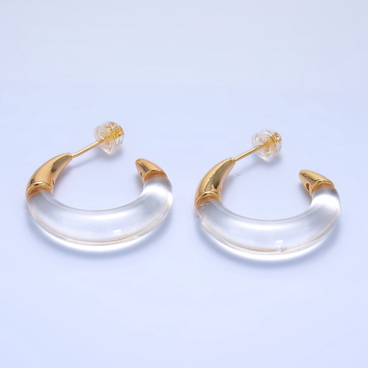 24K Gold Filled 26mm Resin Gold Edged C-Shaped Hoop Earrings | P184 - P210