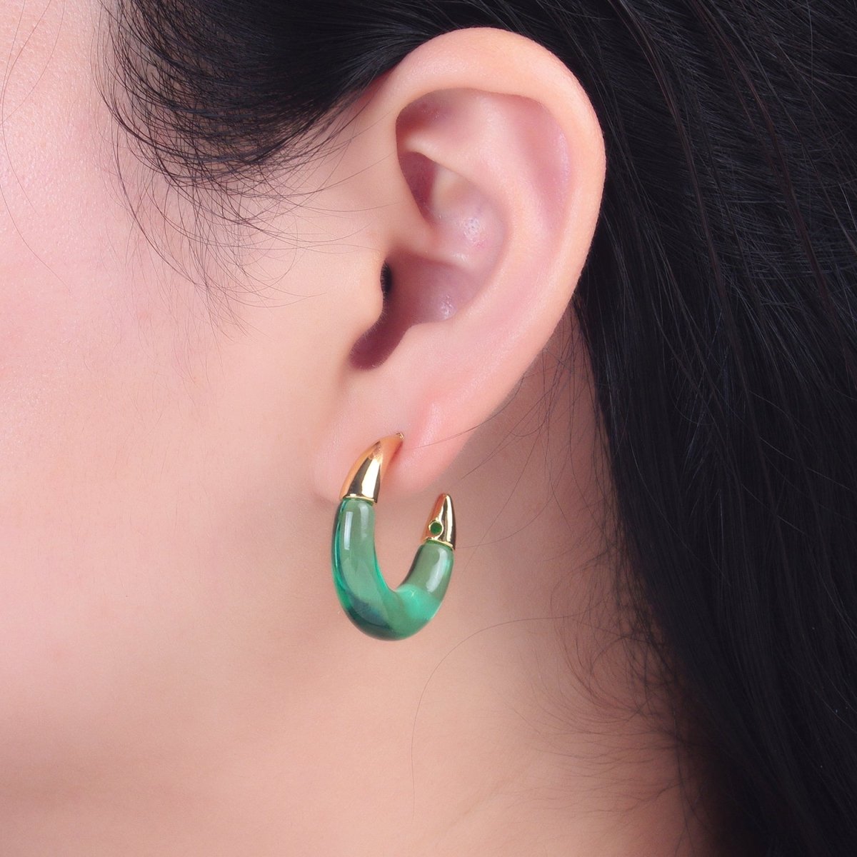 24K Gold Filled 26mm Resin Gold Edged C-Shaped Hoop Earrings | P184 - P210