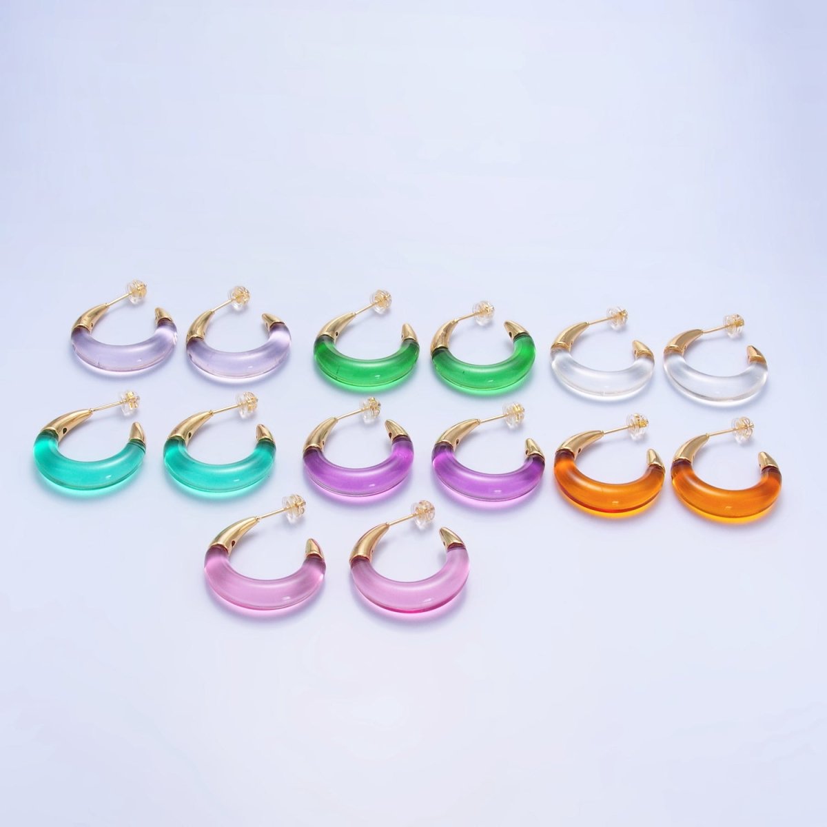 24K Gold Filled 26mm Resin Gold Edged C-Shaped Hoop Earrings | P184 - P210