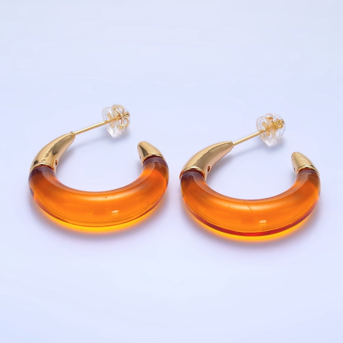 24K Gold Filled 26mm Resin Gold Edged C-Shaped Hoop Earrings | P184 - P210