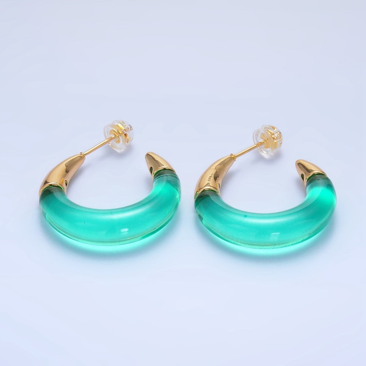 24K Gold Filled 26mm Resin Gold Edged C-Shaped Hoop Earrings | P184 - P210