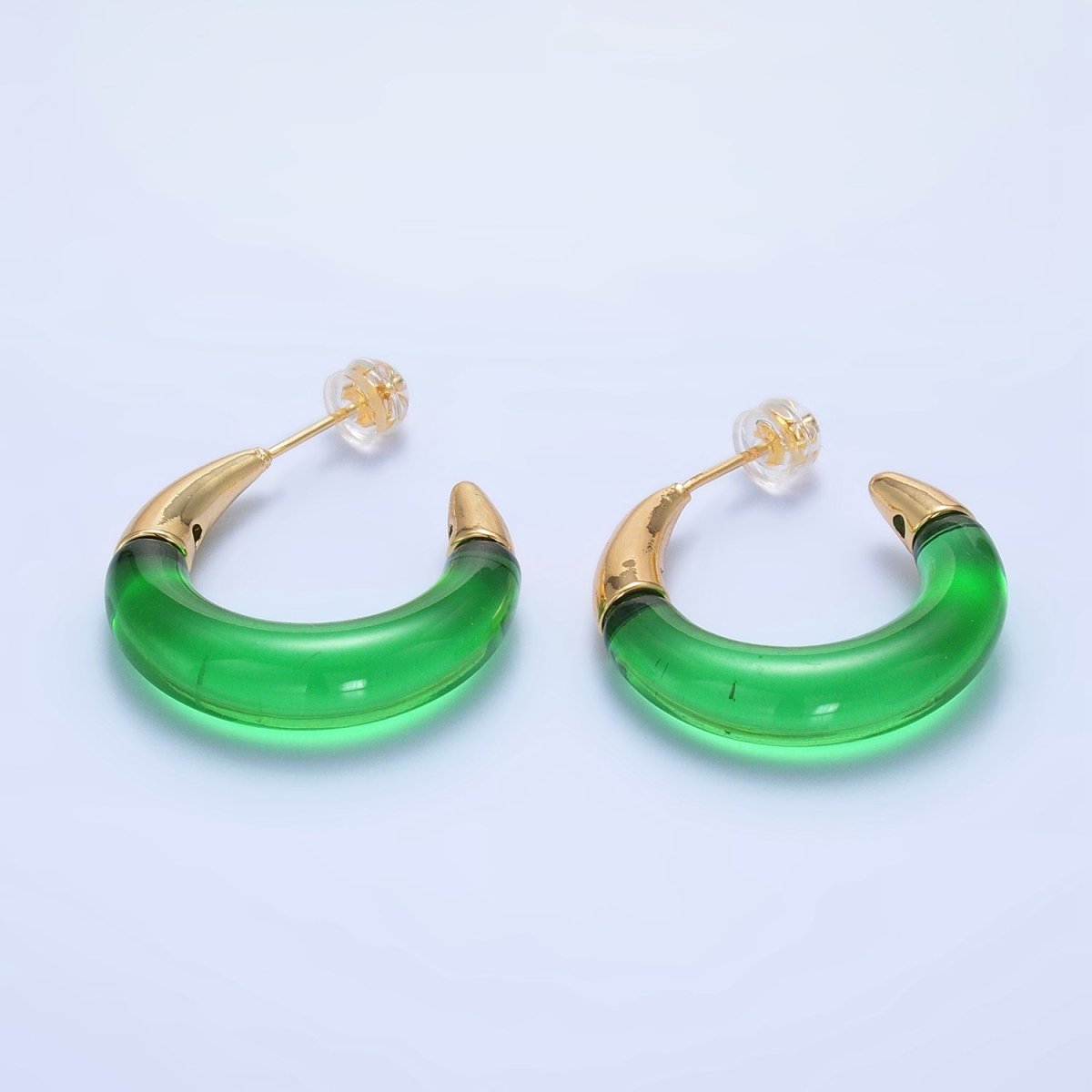 24K Gold Filled 26mm Resin Gold Edged C-Shaped Hoop Earrings | P184 - P210