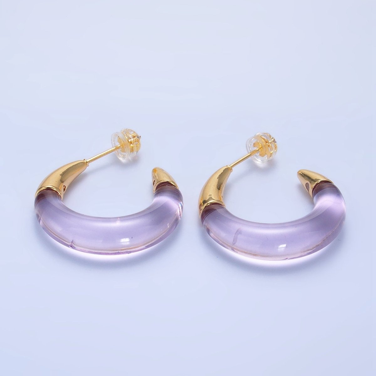 24K Gold Filled 26mm Resin Gold Edged C-Shaped Hoop Earrings | P184 - P210