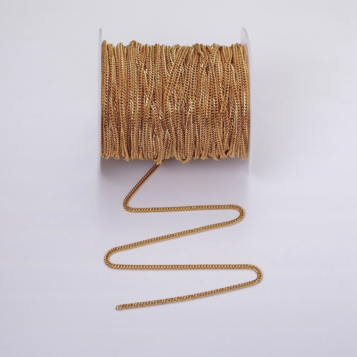 24k Gold Filled 2.6mm Curb Chain Cable Link Unfinished Yard Chain in Gold & Silver | ROLL-1281 ROLL-1282 Clearance Pricing